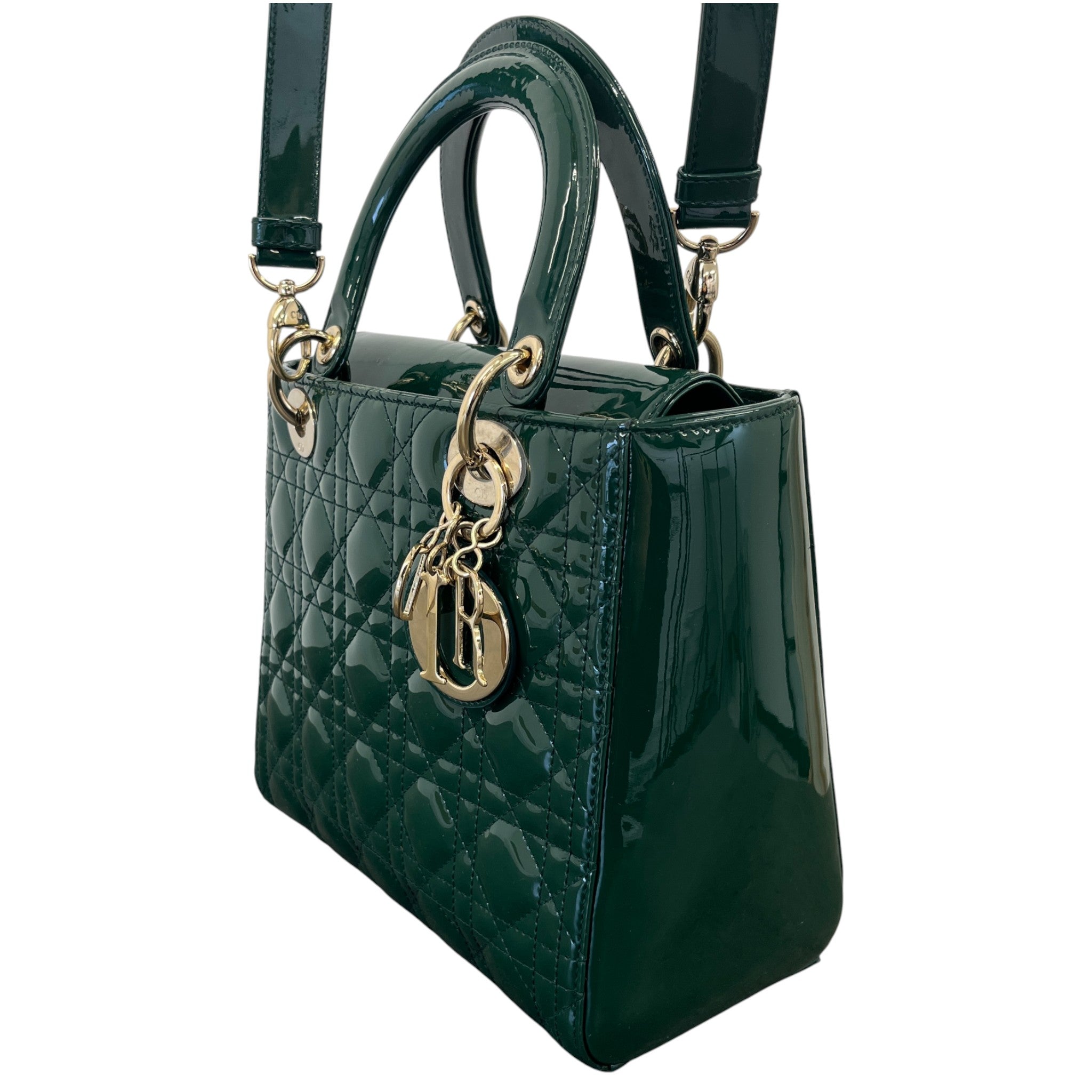 Women's Lady Dior Medium Patent Bag Green