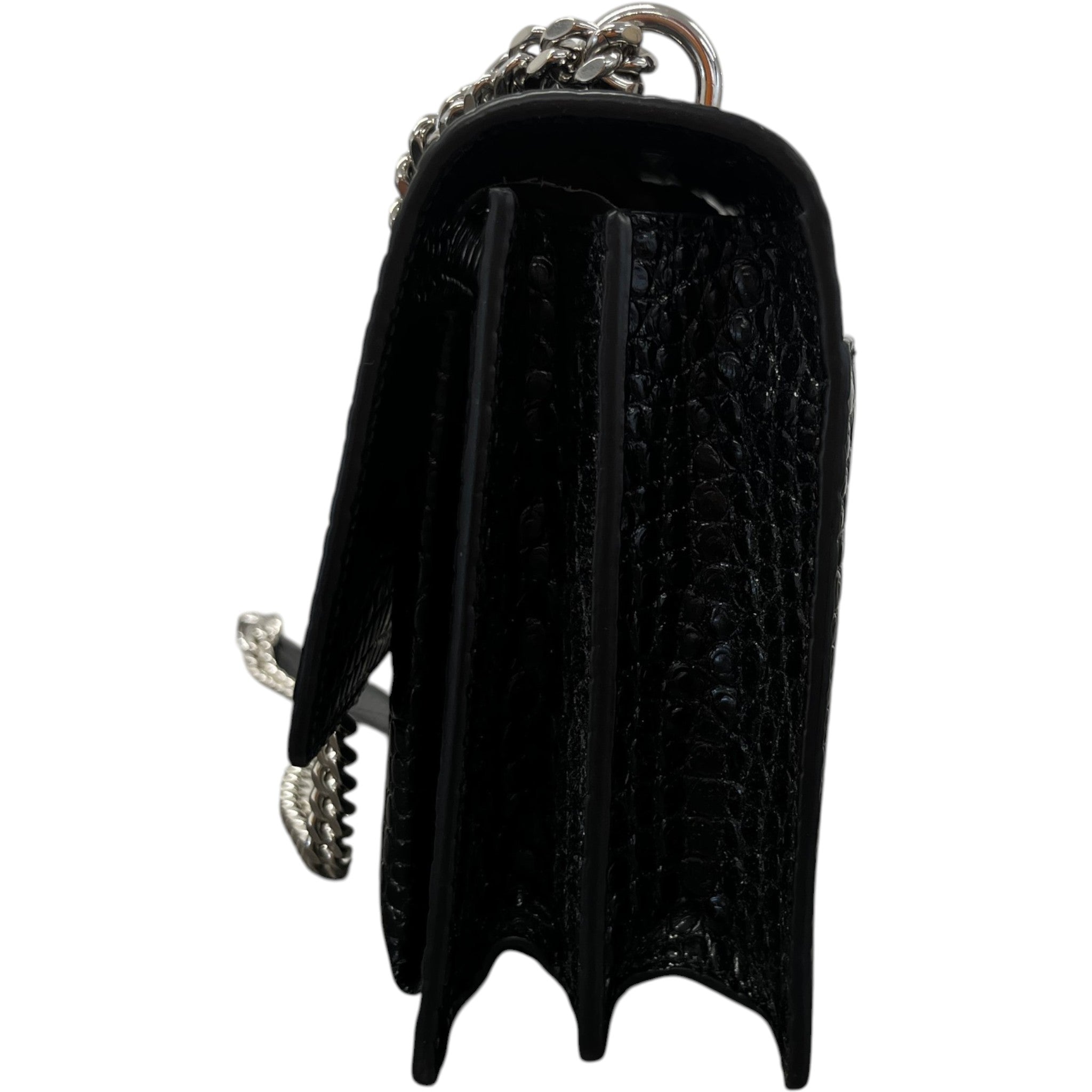 Women's Medium Sunset Croc-Embossed Shoulder Bag Black