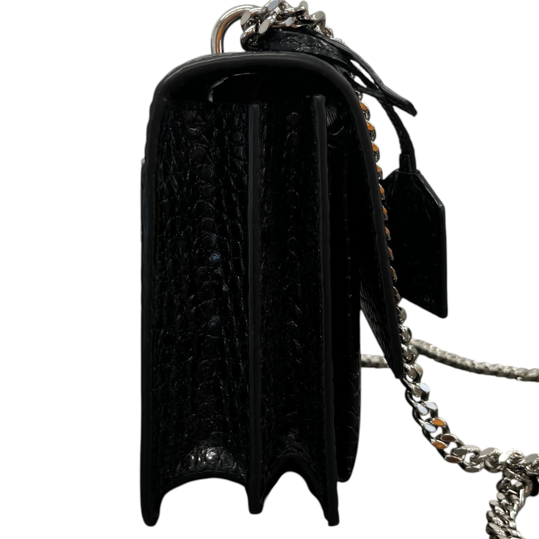 Women's Medium Sunset Croc-Embossed Shoulder Bag Black