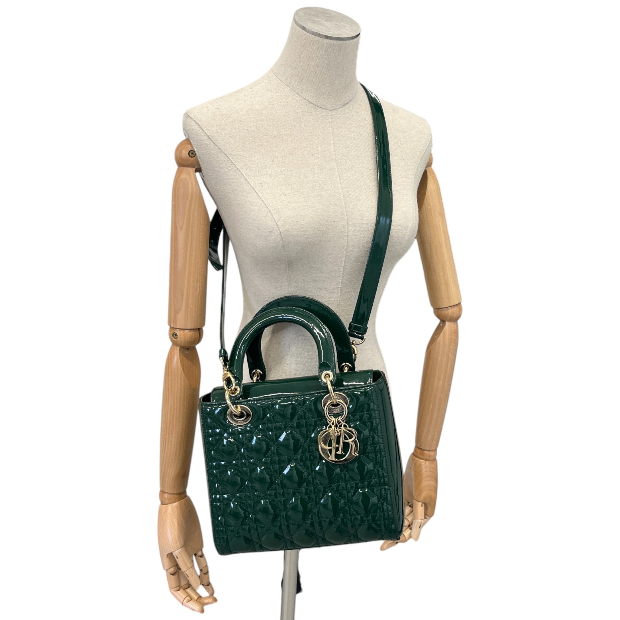 Women's Lady Dior Medium Patent Bag Green