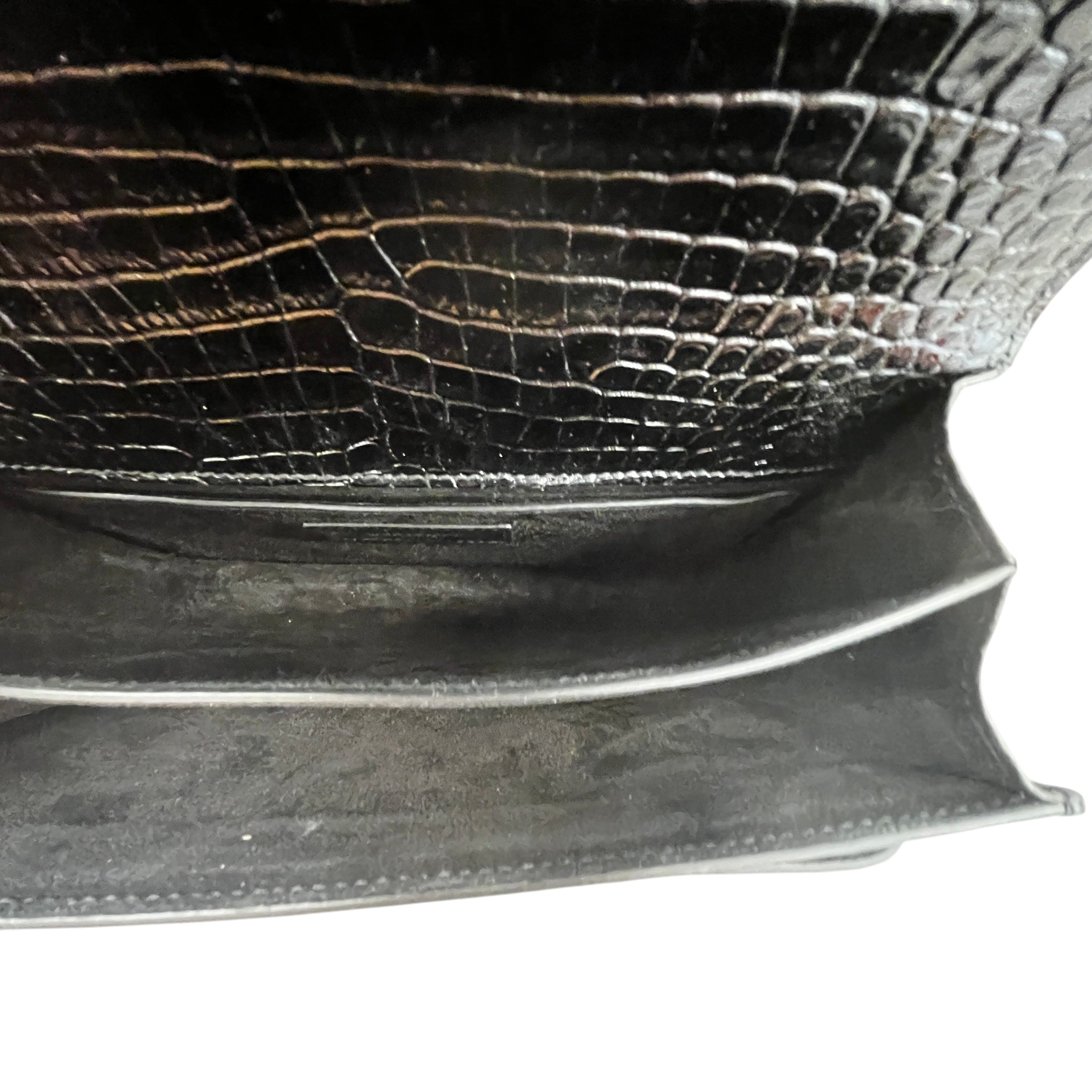 Women's Medium Sunset Croc-Embossed Shoulder Bag Black