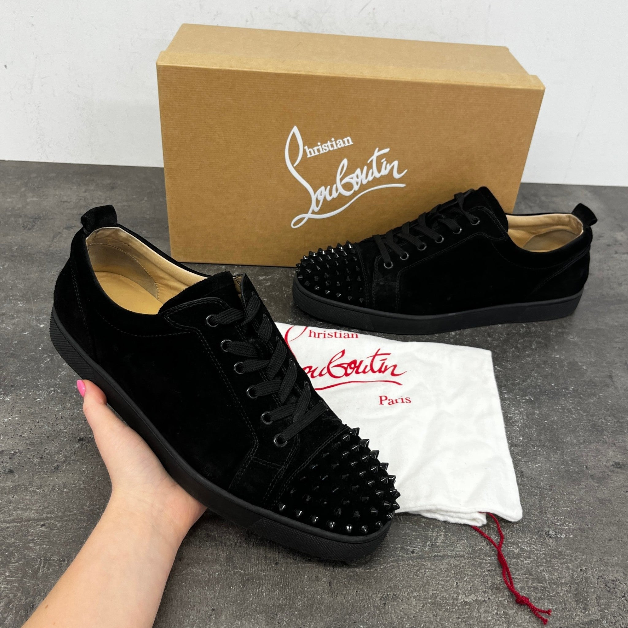 Men's Louis Spikes Flat Low Trainers Black Size EU 45.5 / UK 11.5