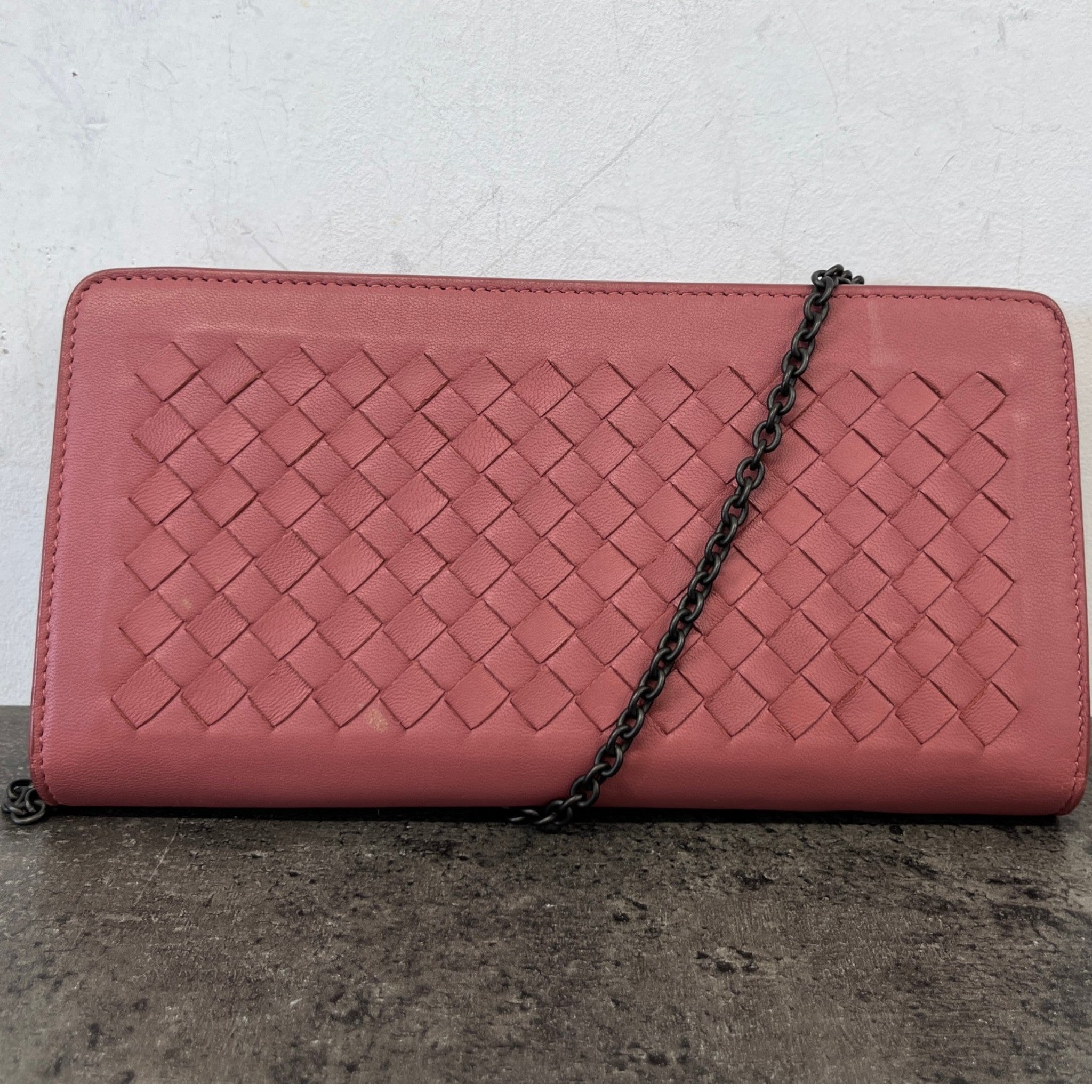 Women's Intrecciato Woven Wallet On Chain Bag Pink