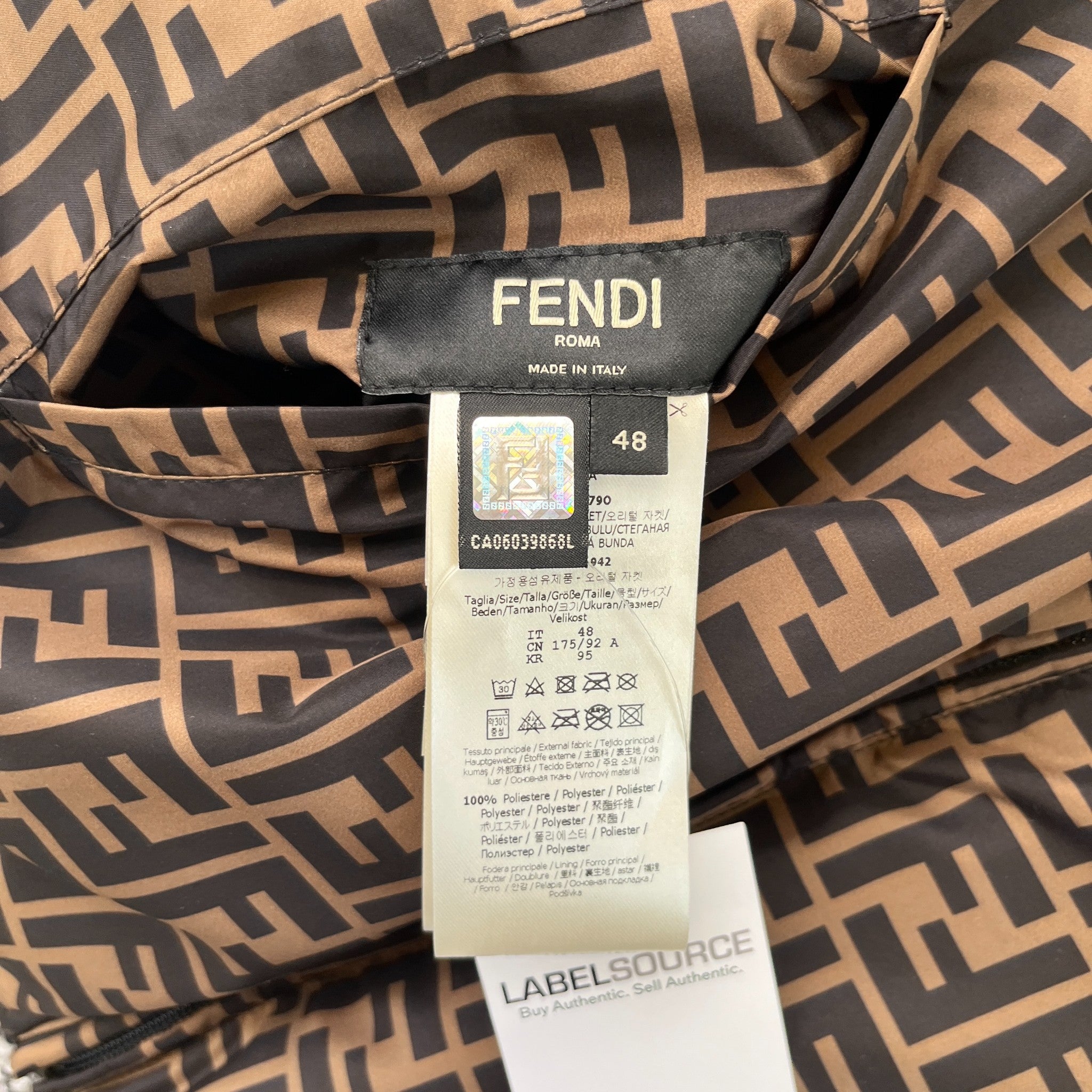 Men's Reversible Ff Zucca Down Jacket Gold Size IT 48 / M