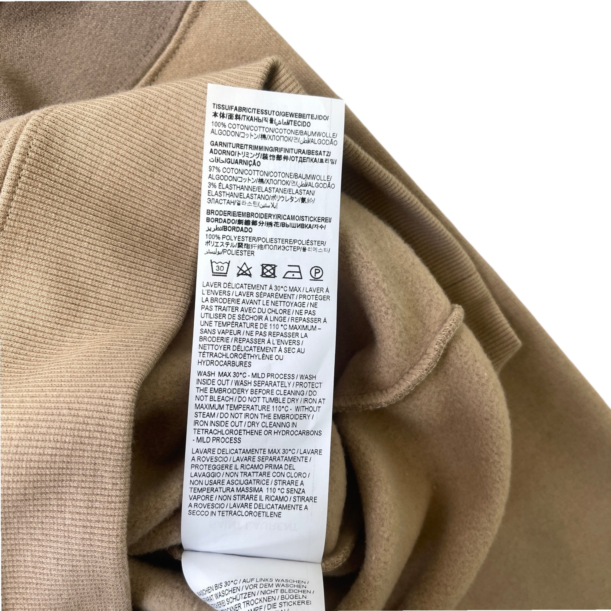 Men's Embroidered Logo Hoodie Beige Size L