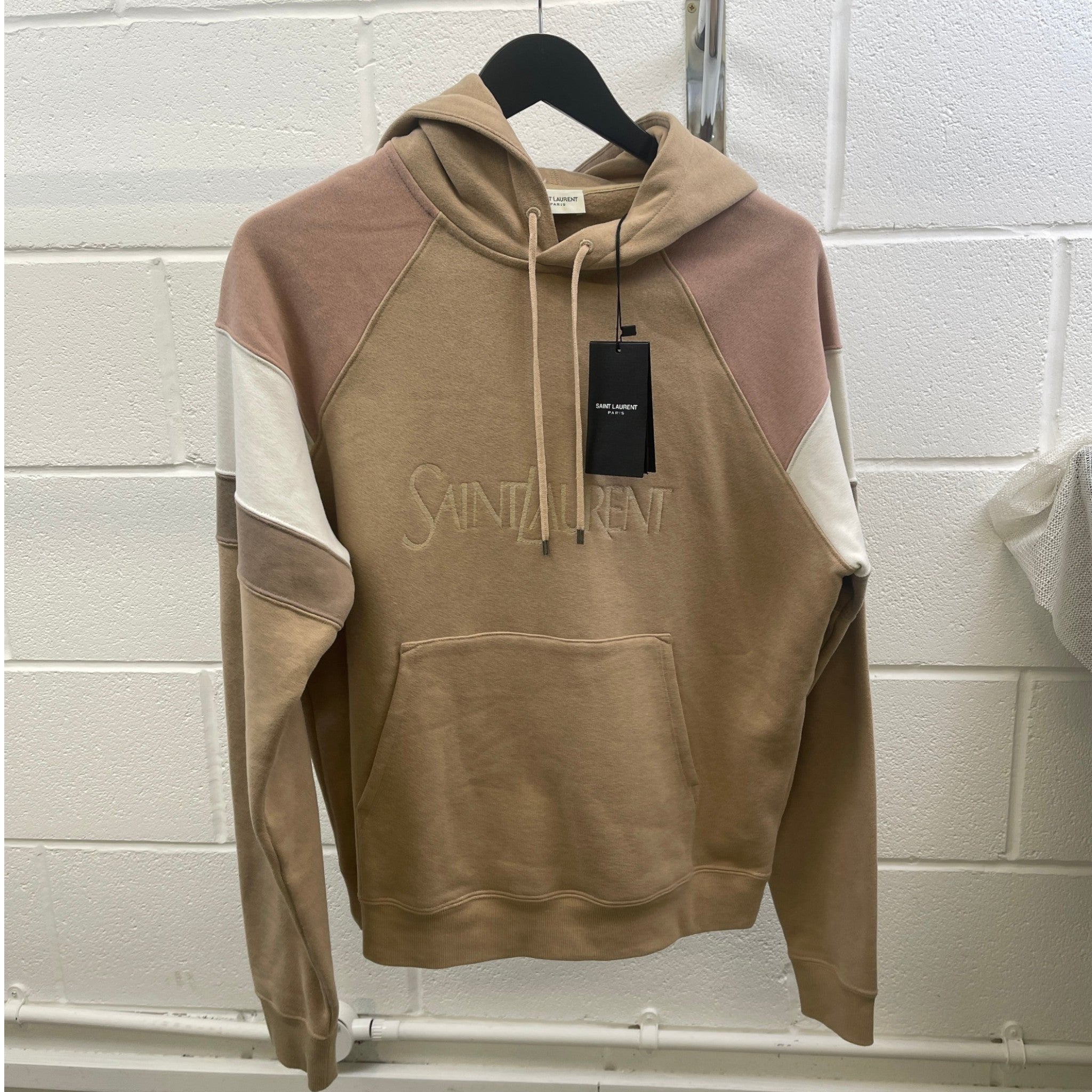 Men's Embroidered Logo Hoodie Beige Size L