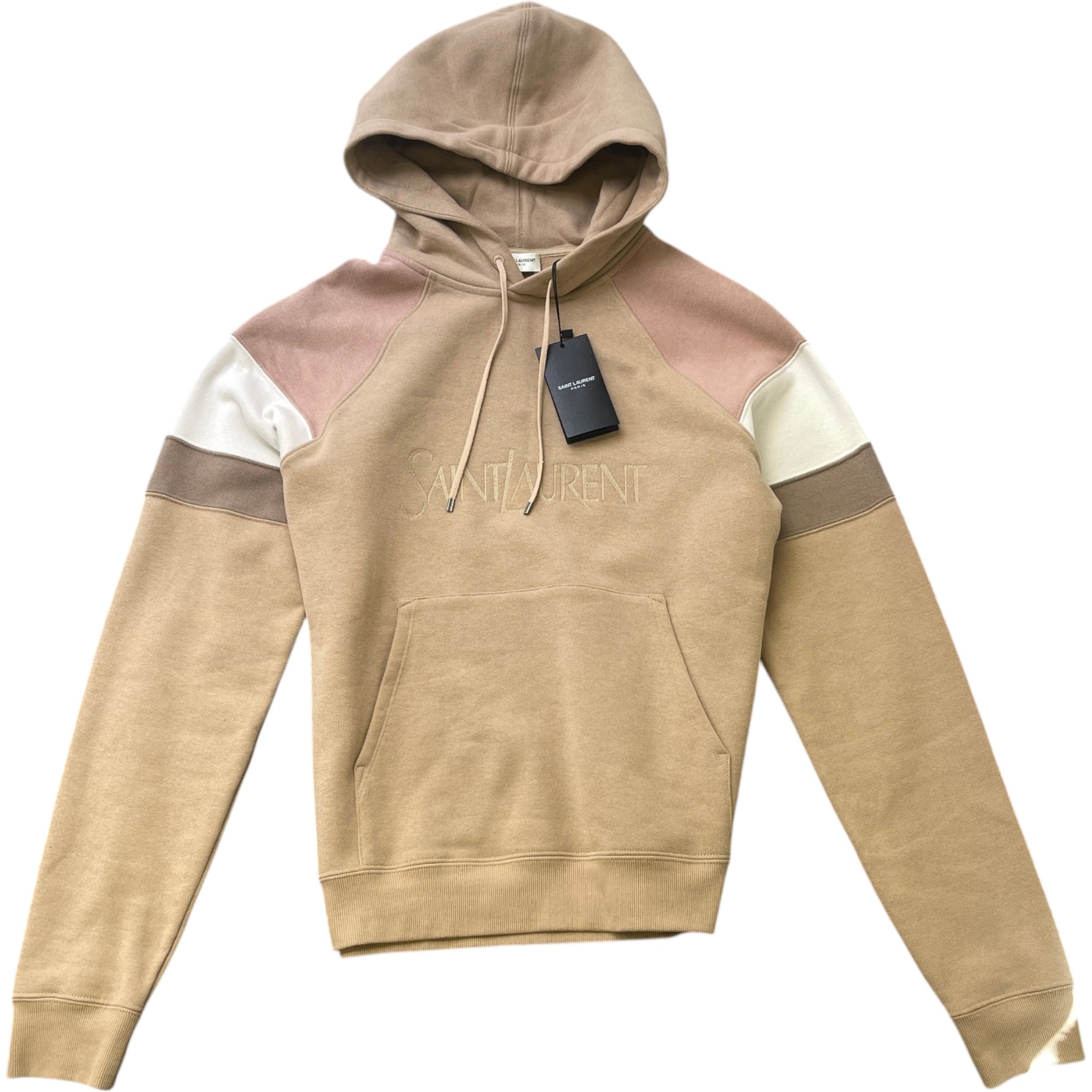 Men's Embroidered Logo Hoodie Beige Size L