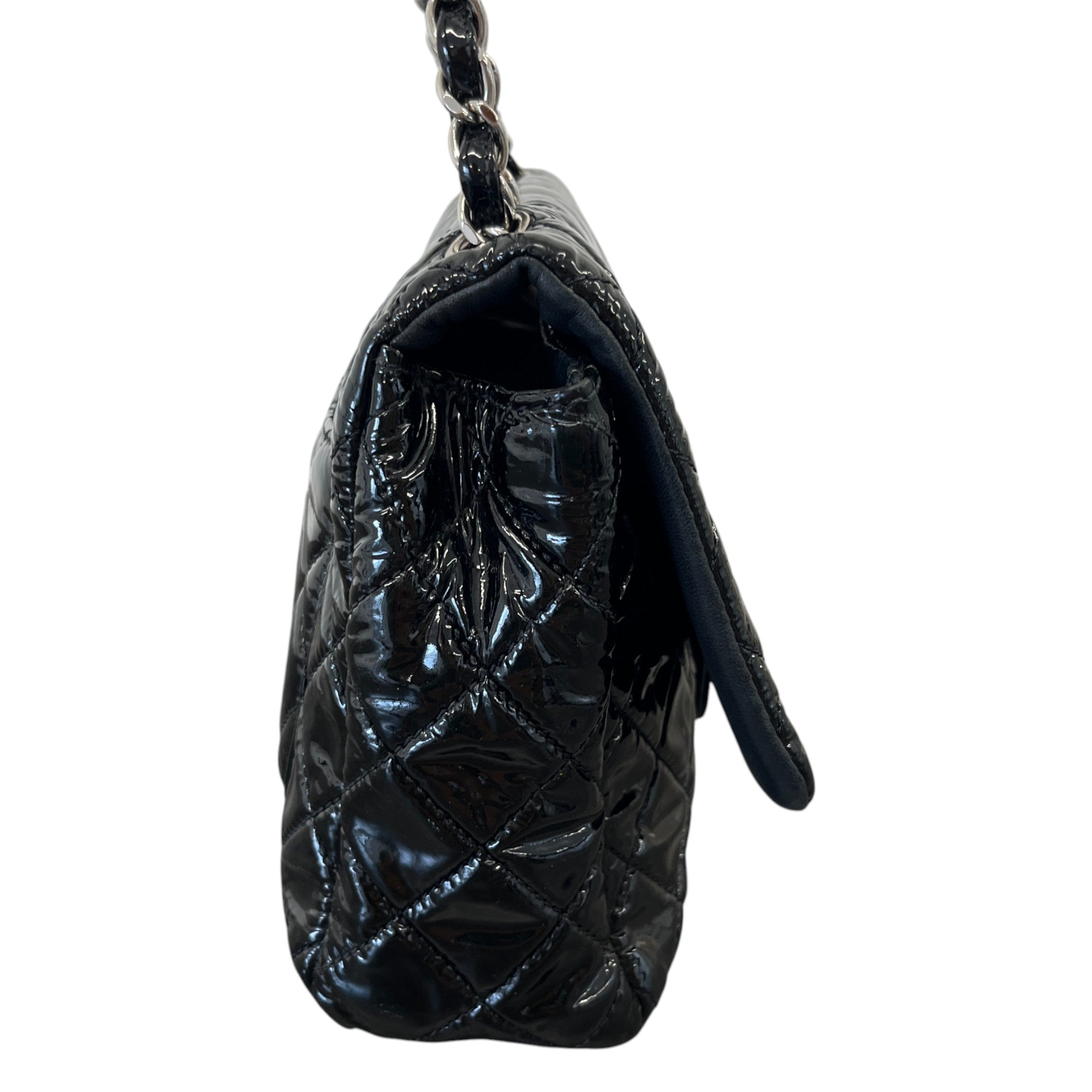 Women's Patent Single Flap Bag Black