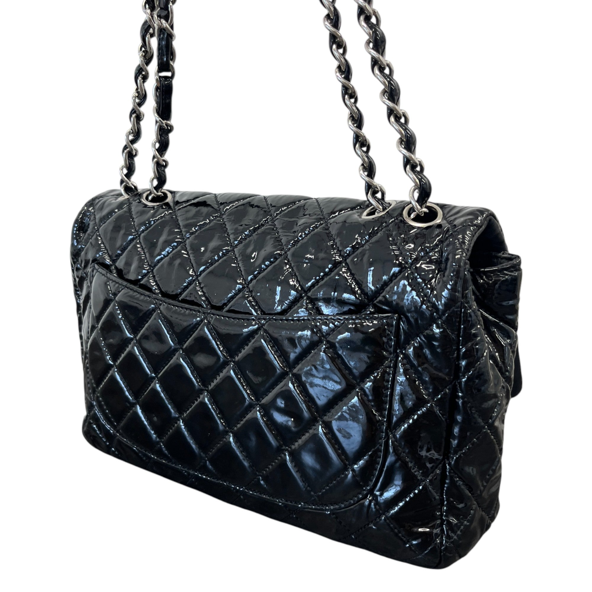 Women's Patent Single Flap Bag Black