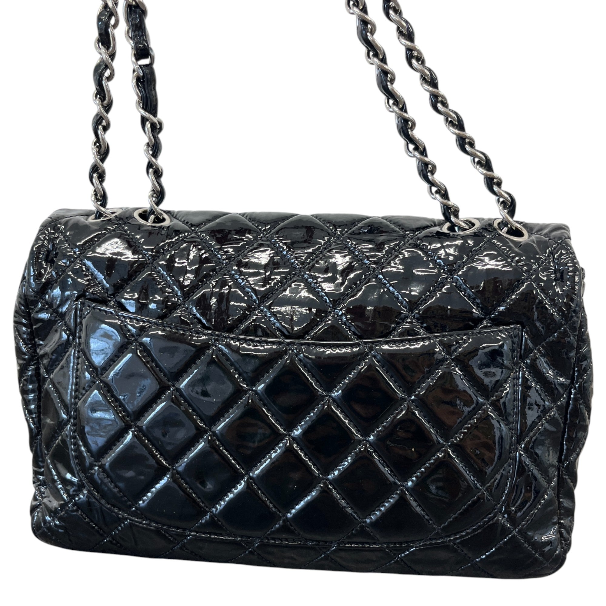 Women's Patent Single Flap Bag Black