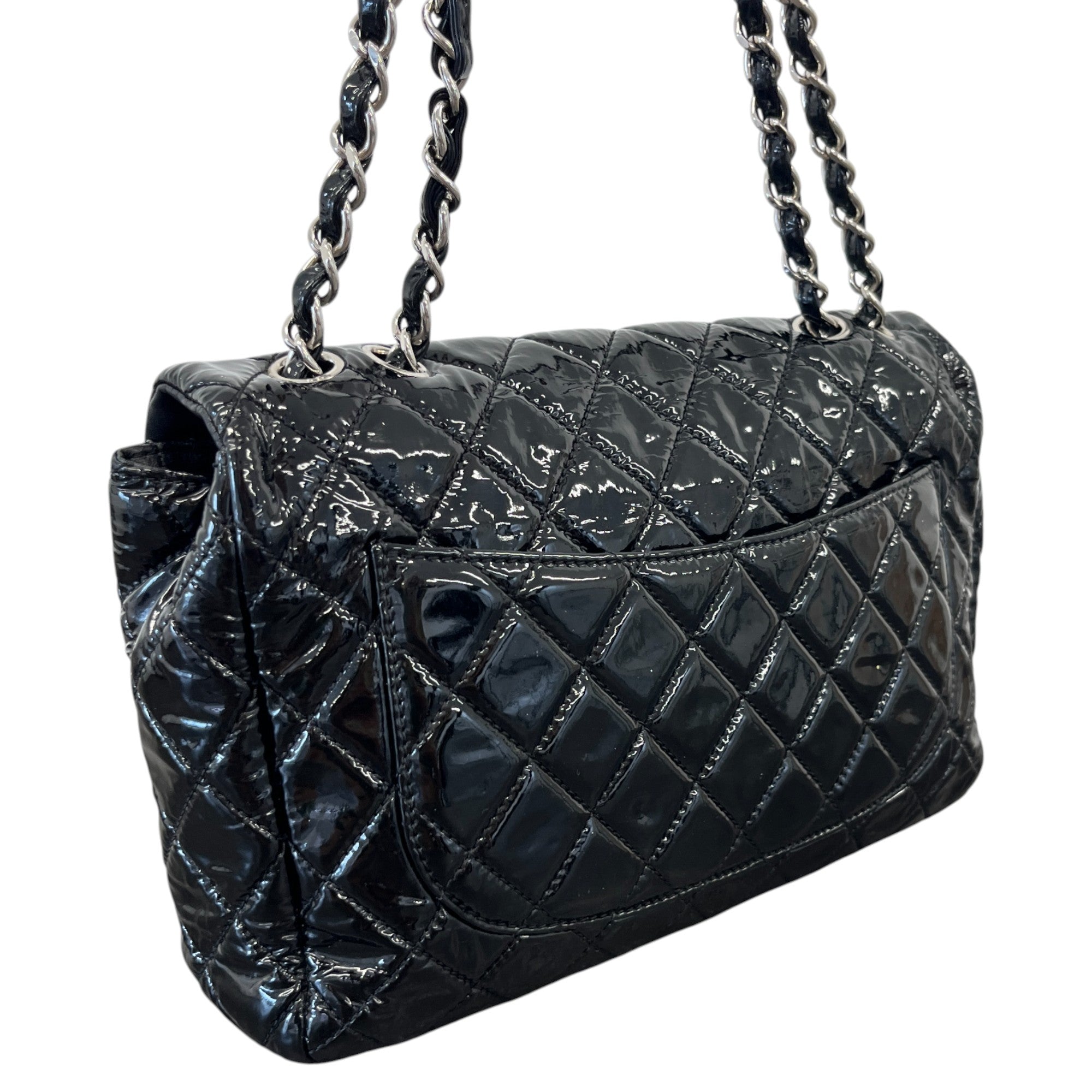Women's Patent Single Flap Bag Black