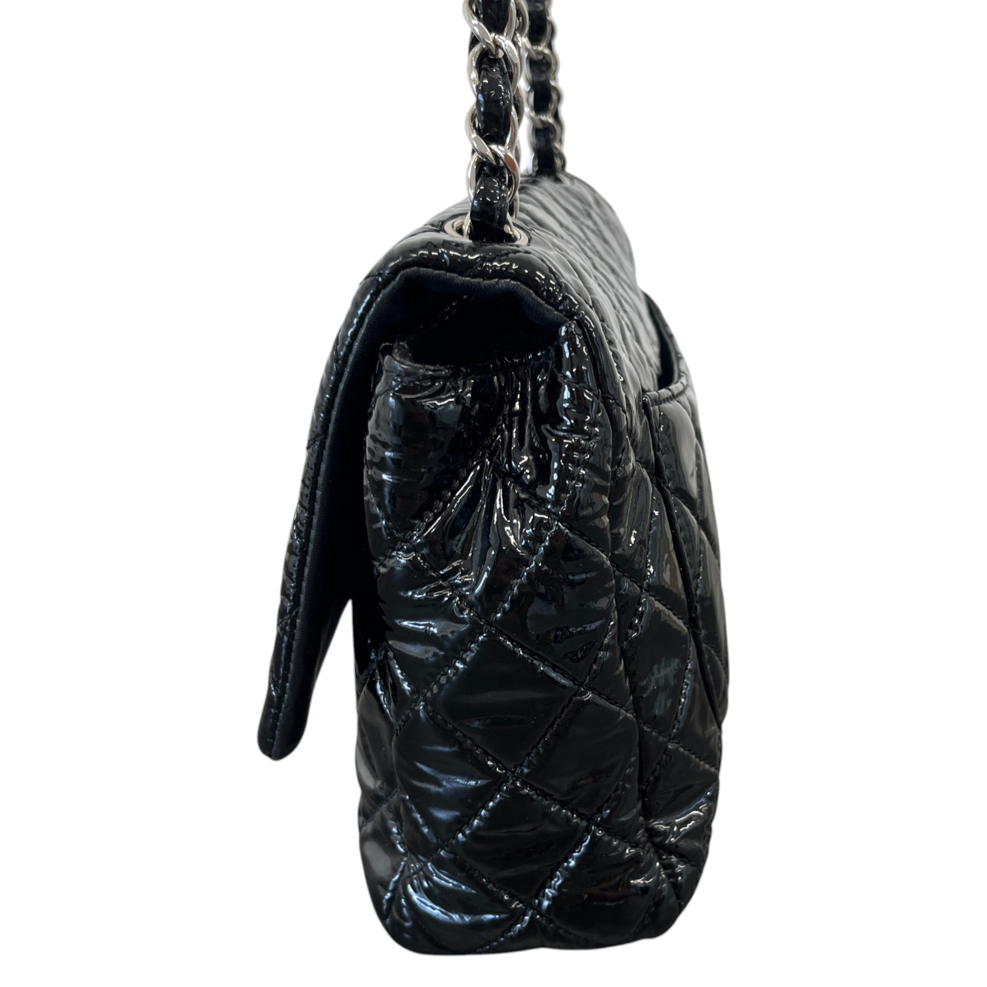 Women's Patent Single Flap Bag Black