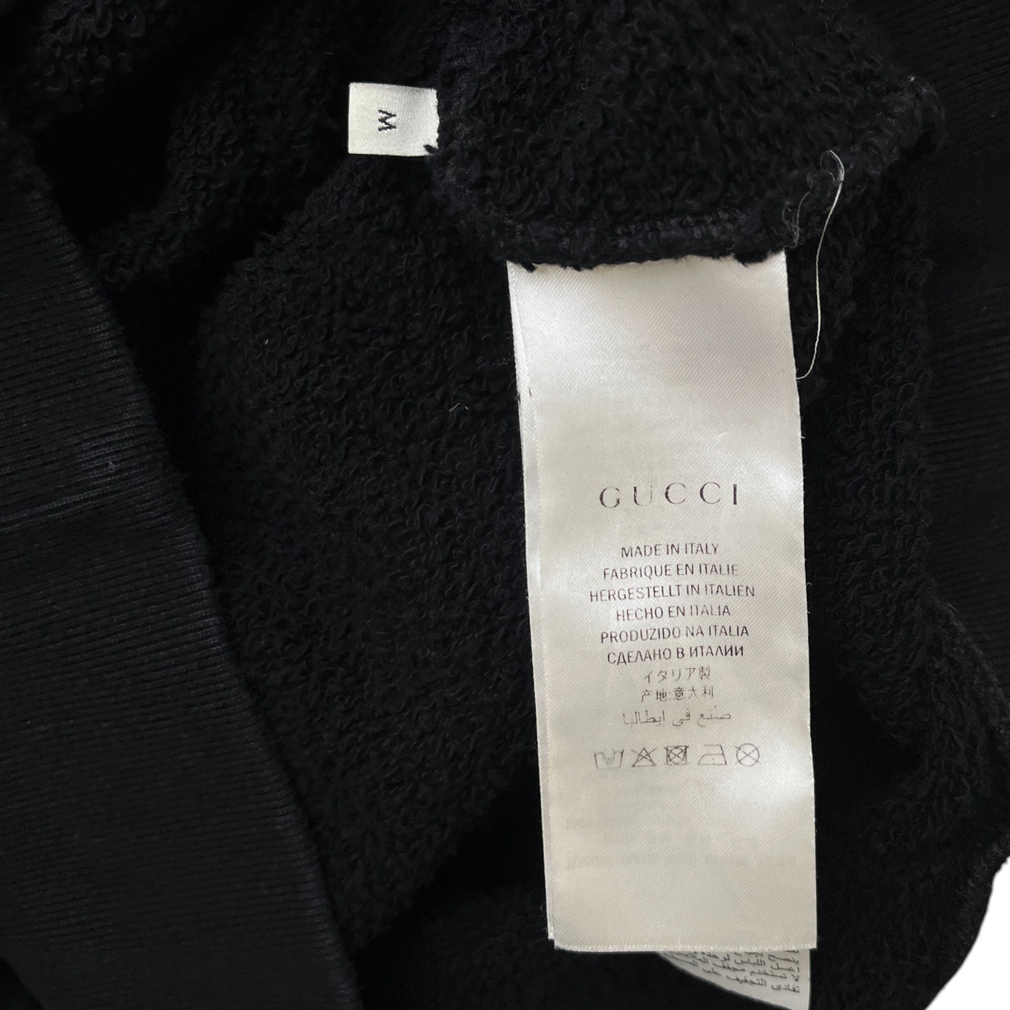 Men's Logo Print Distressed Hoodie Black Size M