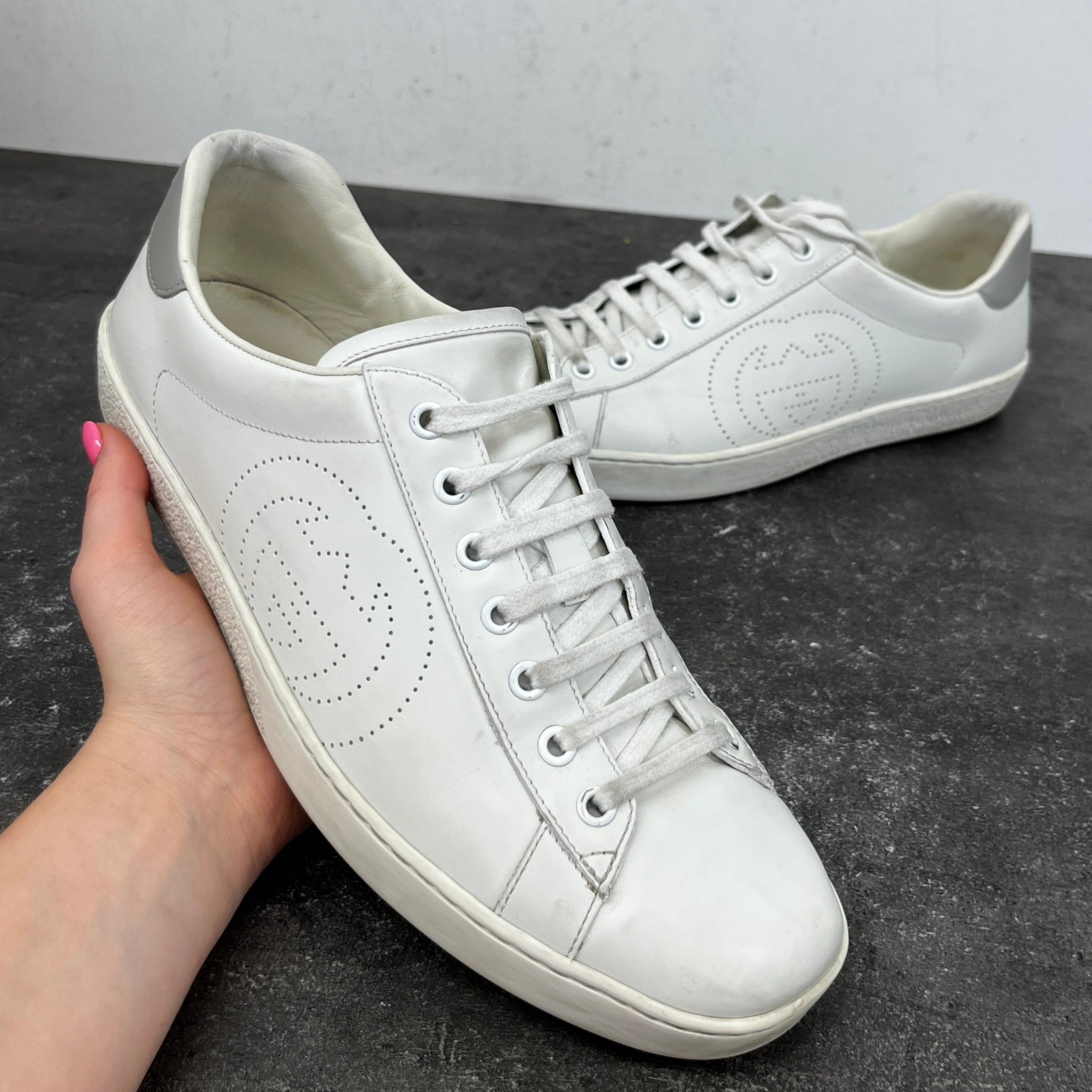 Men's Ace Perforated Interlocking G Low Trainers Cream Size EU 43.5 / UK 9.5