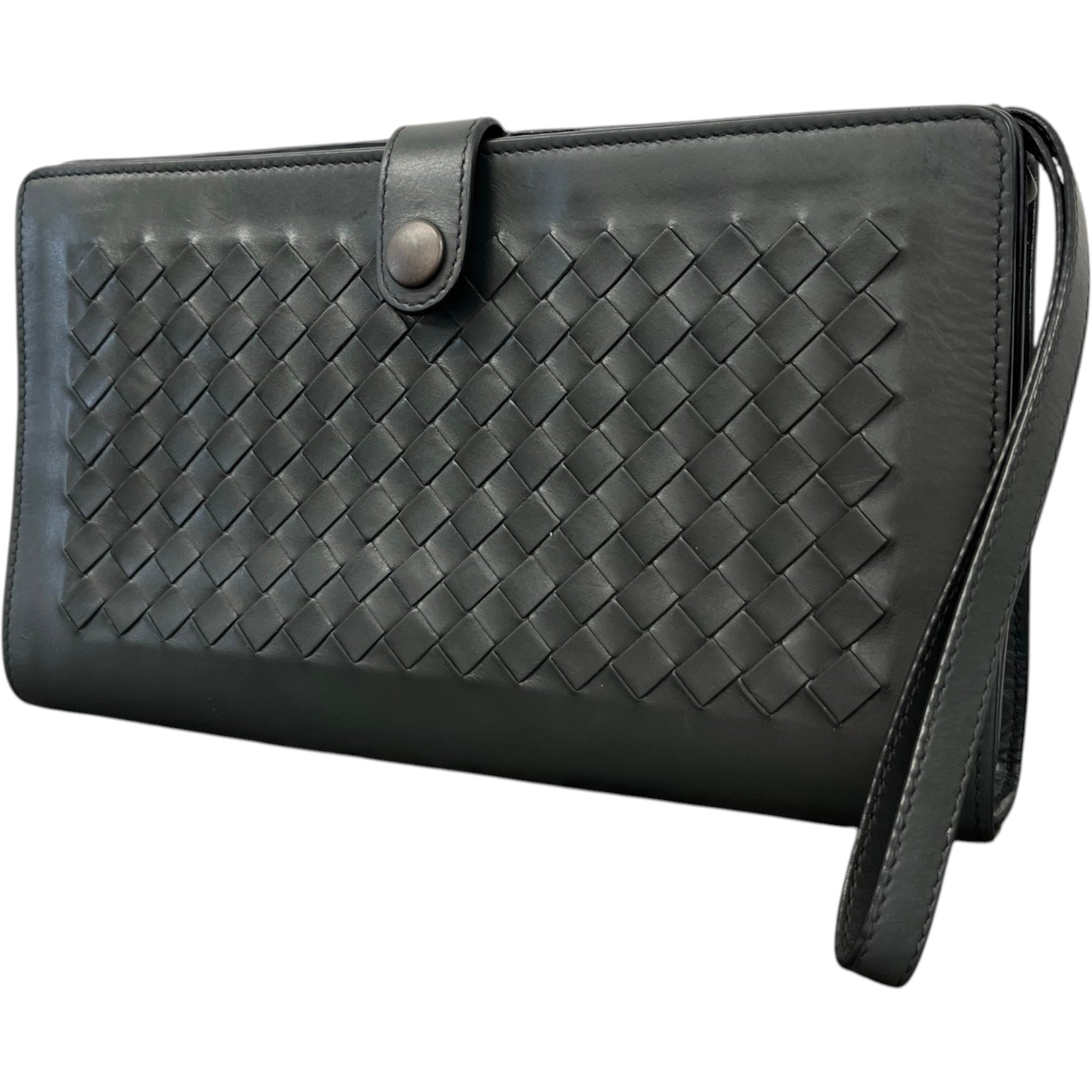 Men's Intrecciato Woven Clutch Charcoal