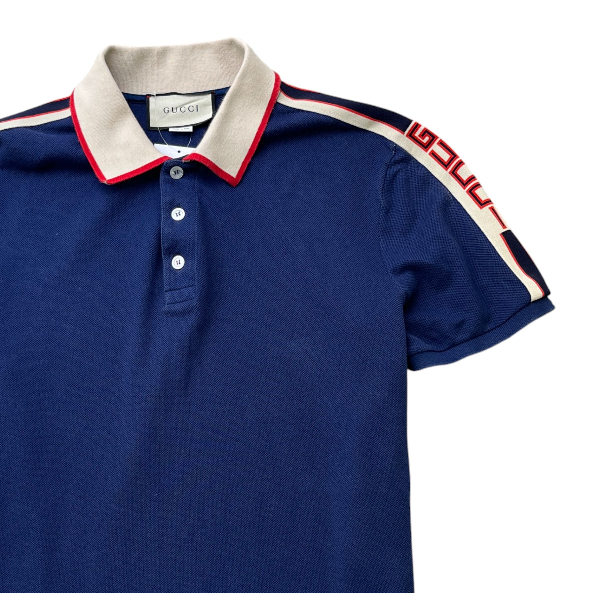 Men's Tape Logo Polo Shirt Navy Size XXL