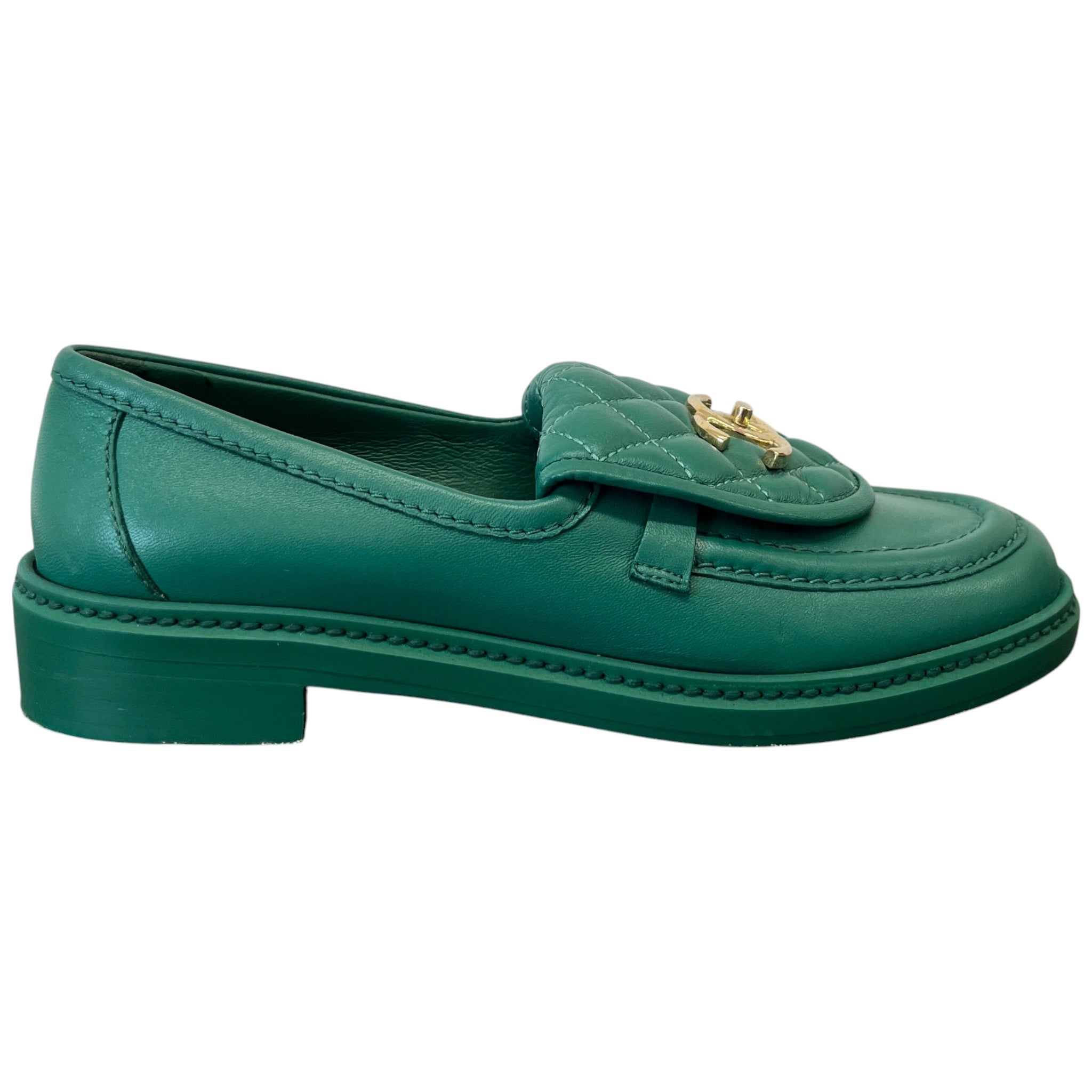 Women's Lambskin Quilted Cc Turnlock Loafers Green Size EU 37 / UK 4