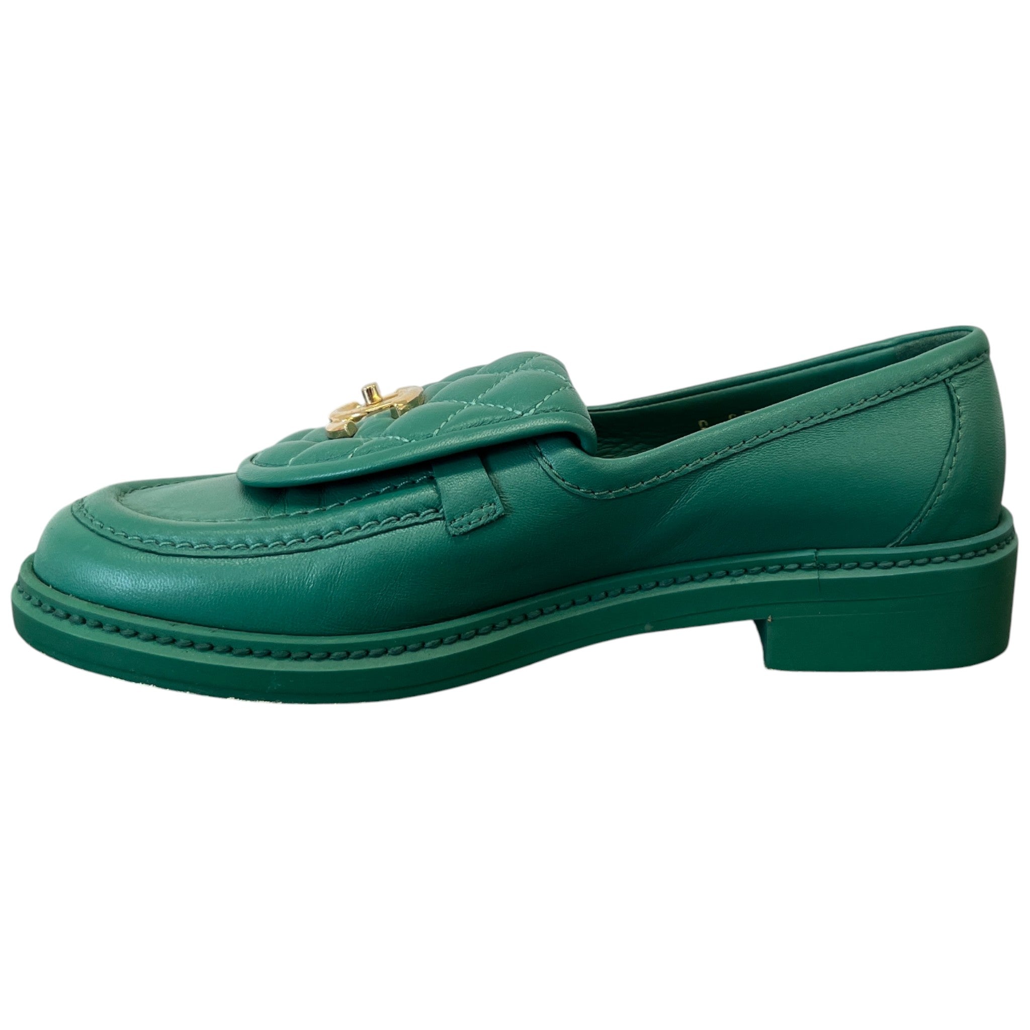 Women's Lambskin Quilted Cc Turnlock Loafers Green Size EU 37 / UK 4