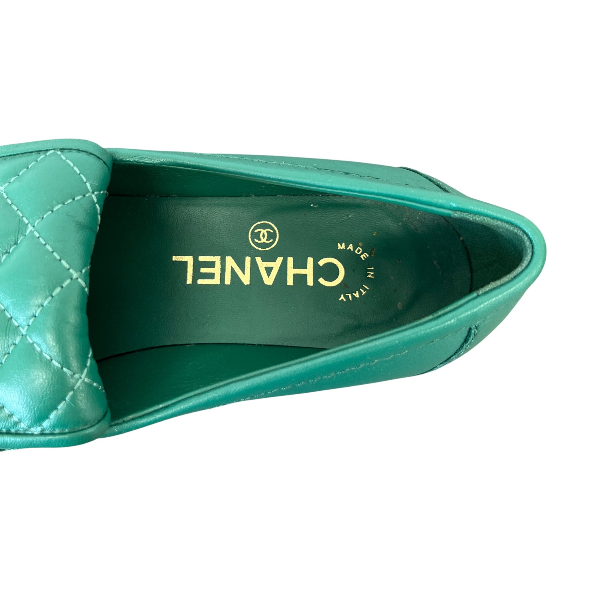 Women's Lambskin Quilted Cc Turnlock Loafers Green Size EU 37 / UK 4