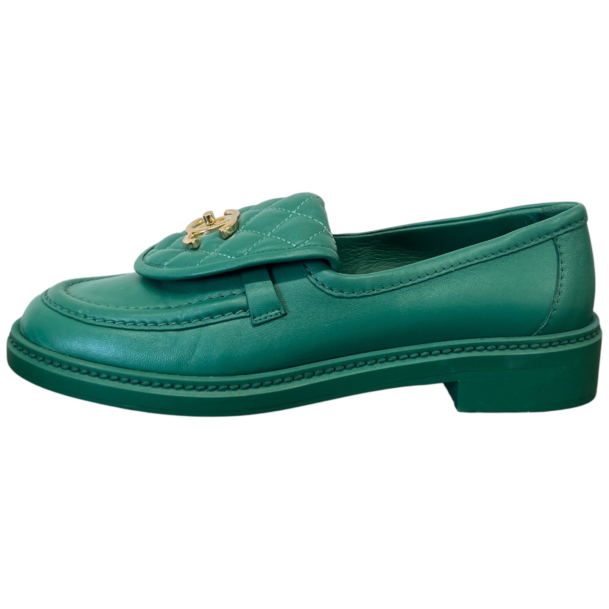Women's Lambskin Quilted Cc Turnlock Loafers Green Size EU 37 / UK 4