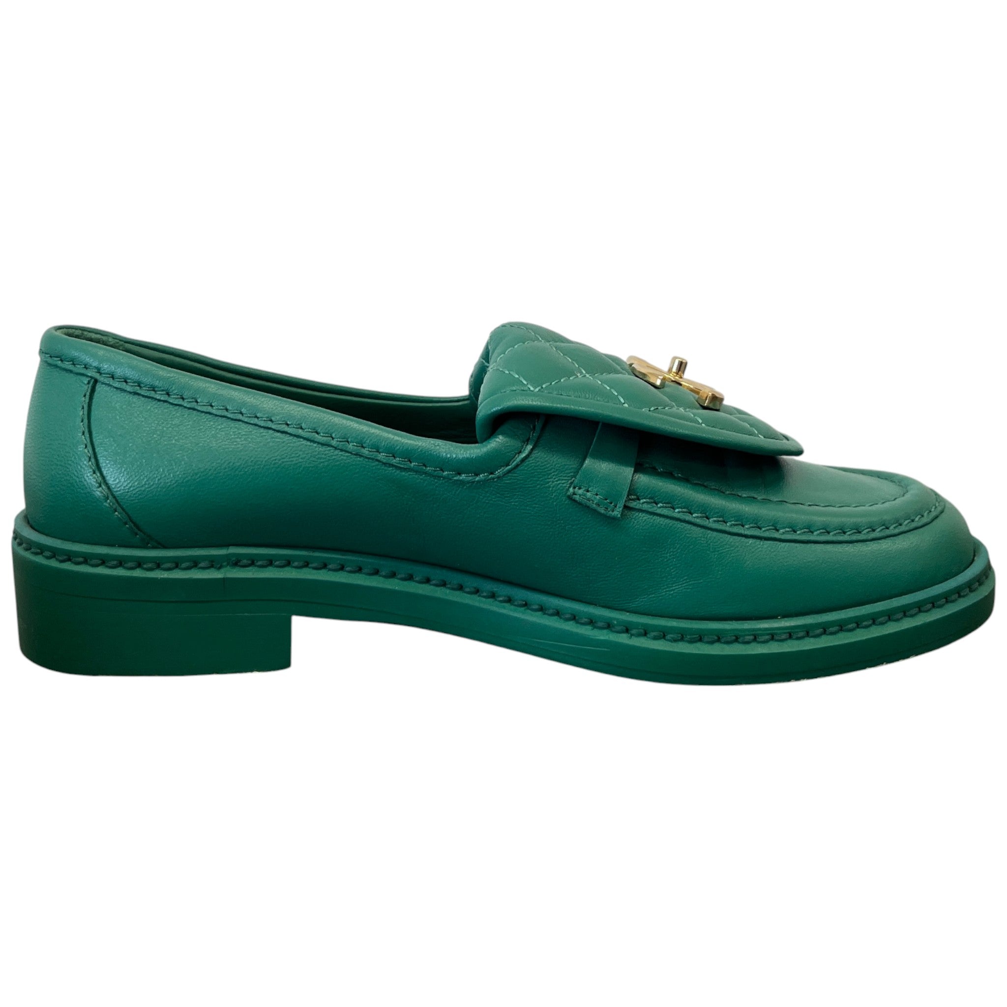 Women's Lambskin Quilted Cc Turnlock Loafers Green Size EU 37 / UK 4