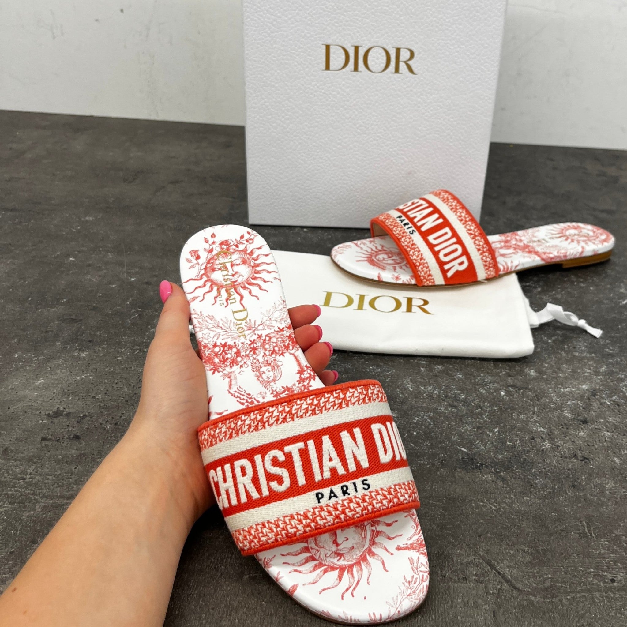 Women's Toile De Jouy Dway Slides Pink Size EU 37.5 / UK 4.5