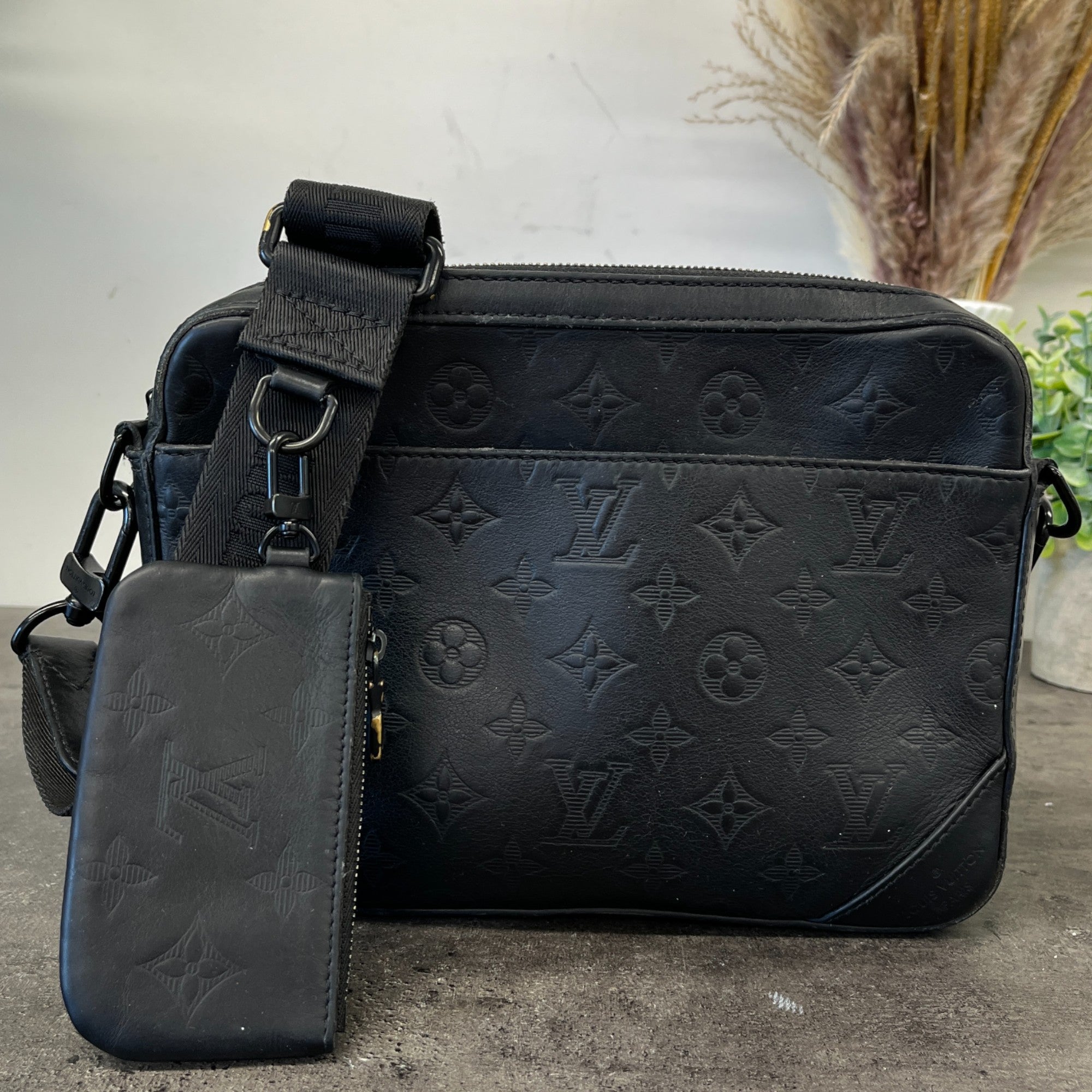 Men's Empreinte Leather Duo Messenger Bag Black