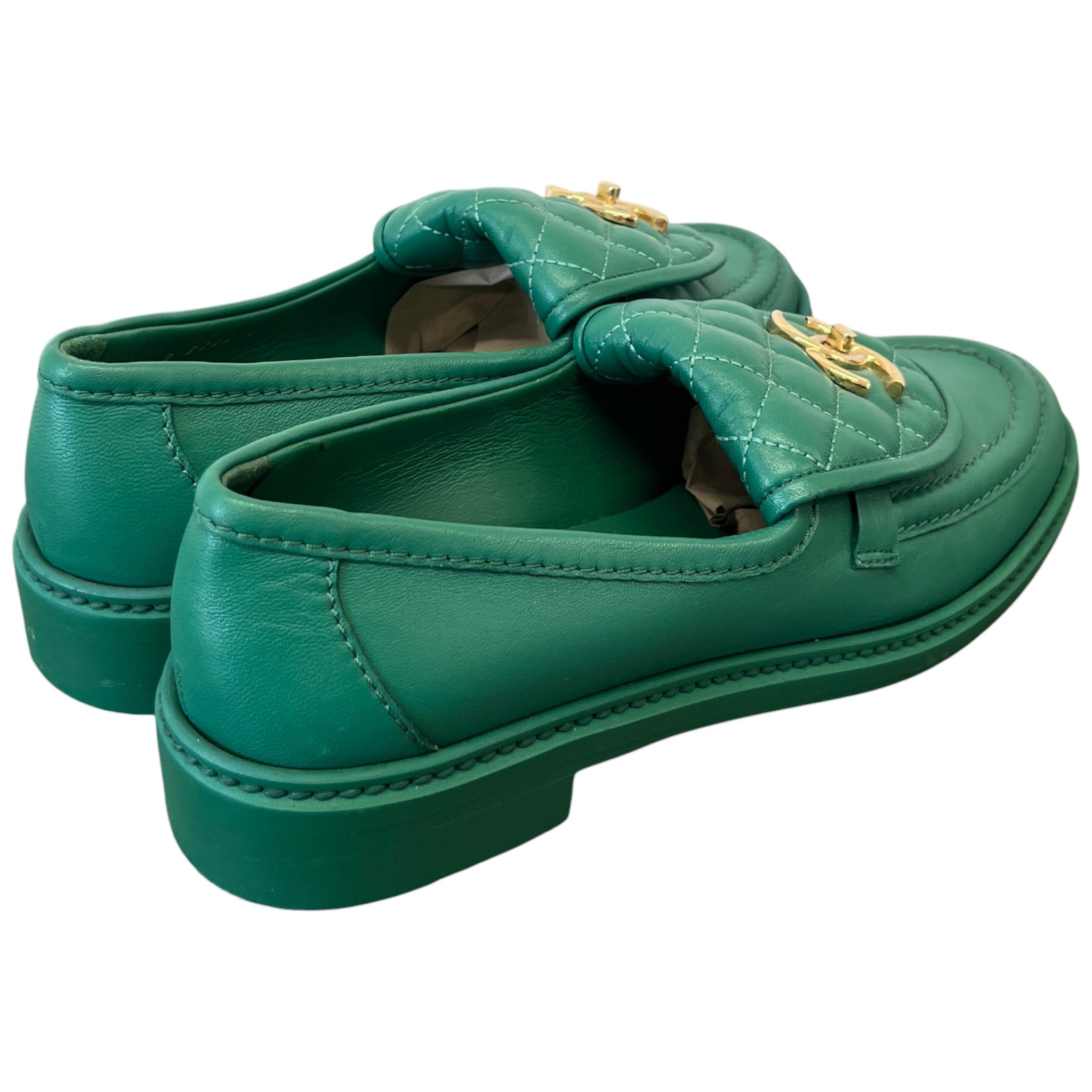 Women's Lambskin Quilted Cc Turnlock Loafers Green Size EU 37 / UK 4