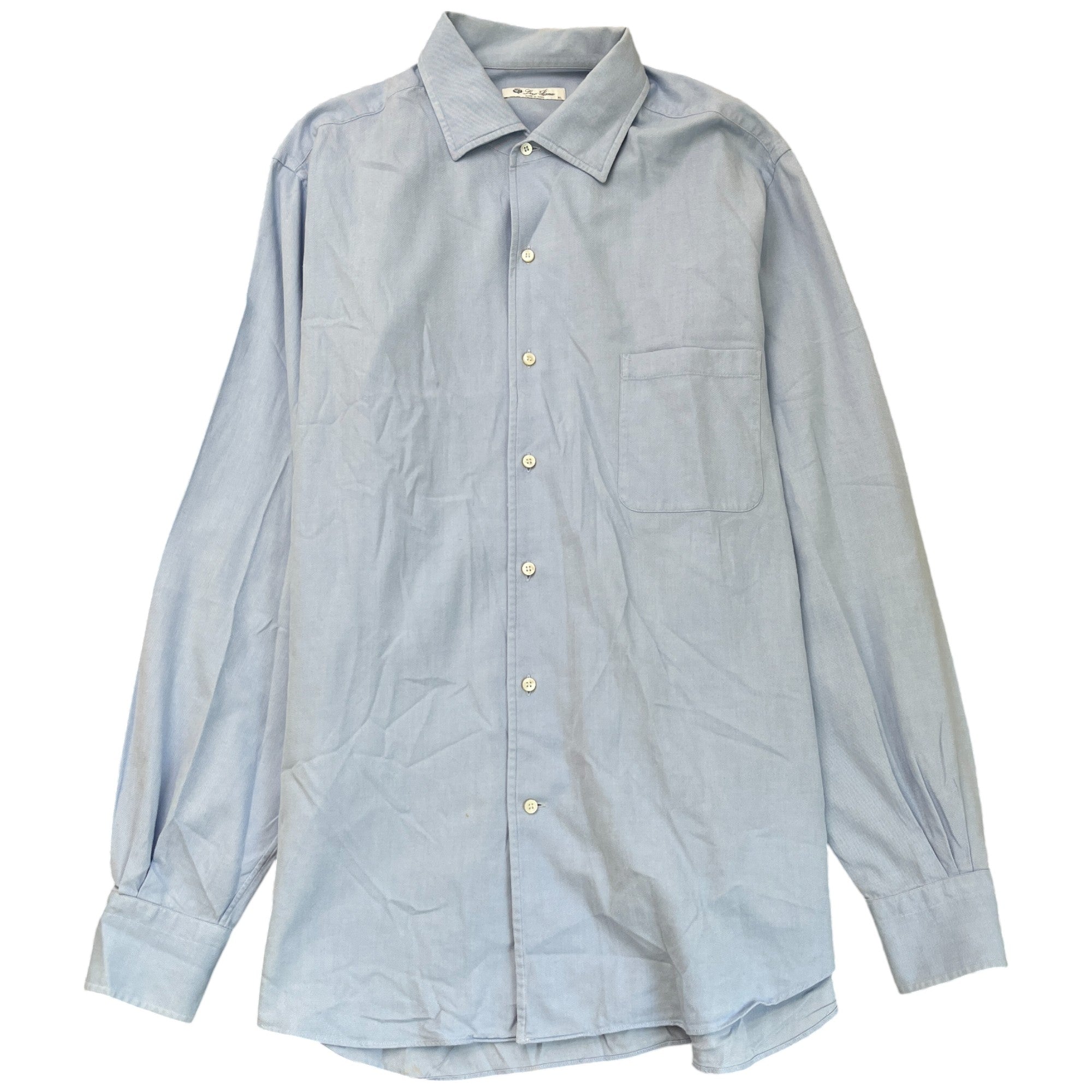 Men's Embroidered Logo Long Sleeve Shirt Blue Size XL