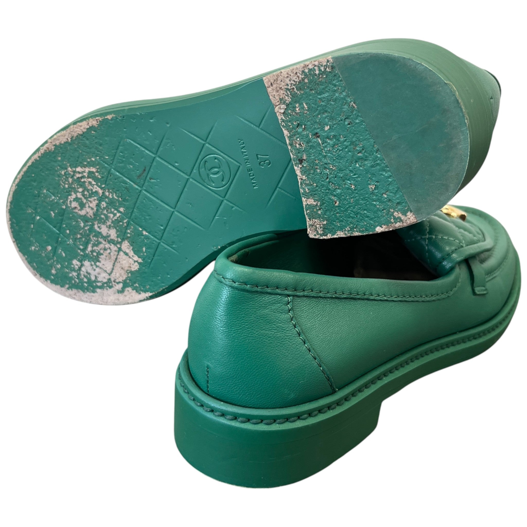 Women's Lambskin Quilted Cc Turnlock Loafers Green Size EU 37 / UK 4