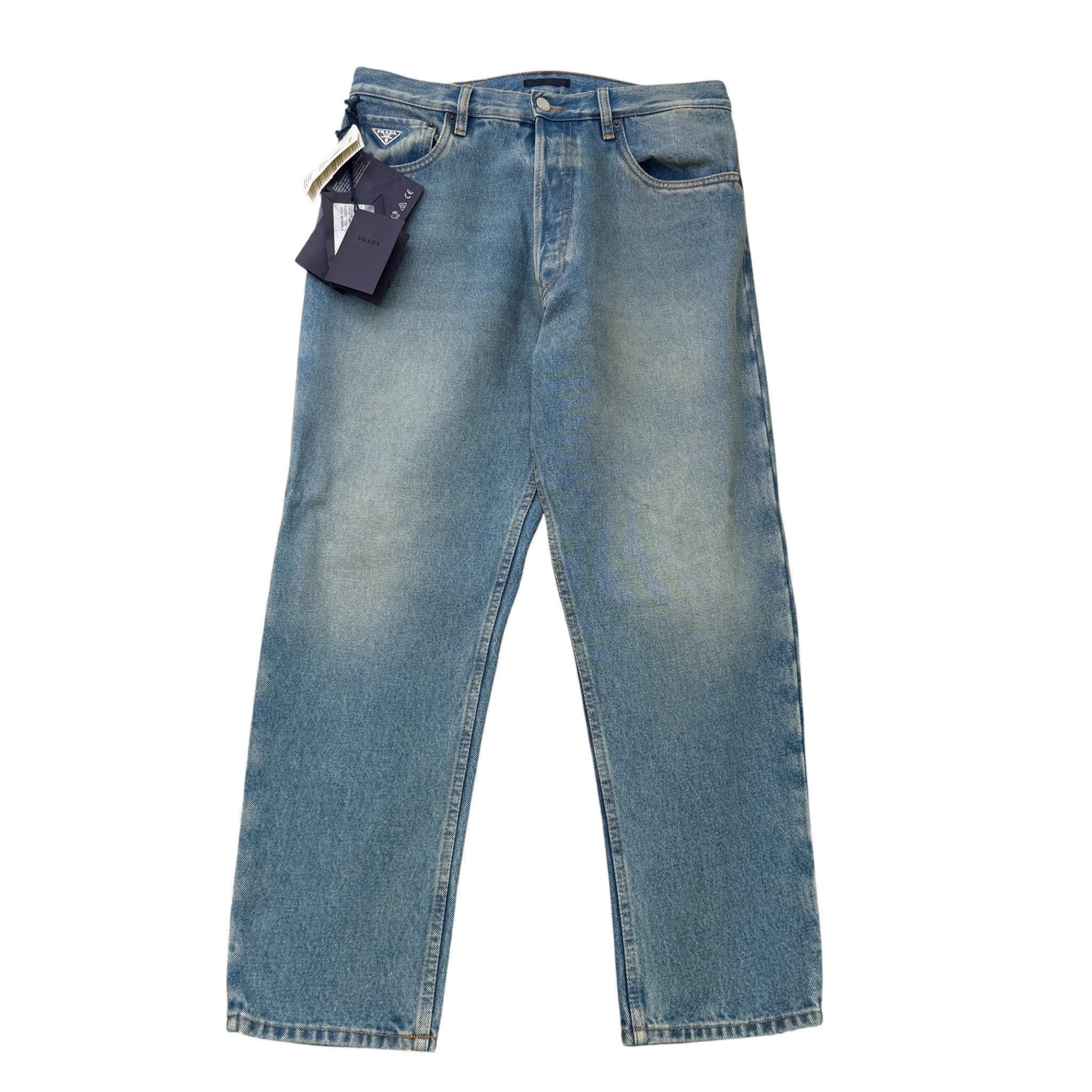 Men's Logo Patch Jeans Blue Size Waist 30"