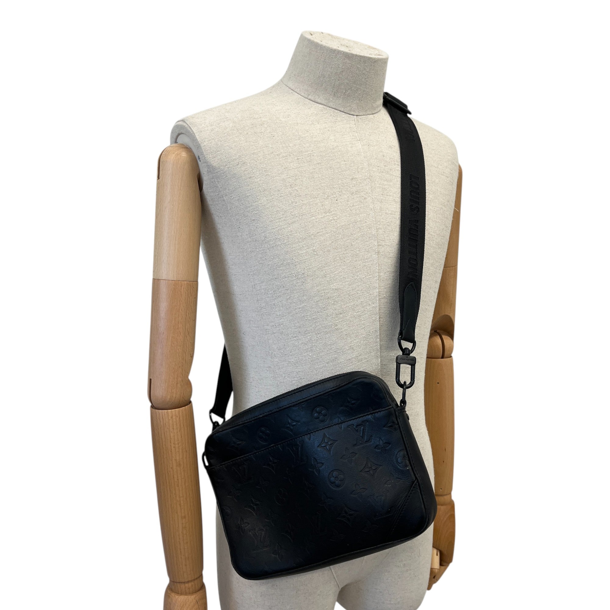 Men's Empreinte Leather Duo Messenger Bag Black