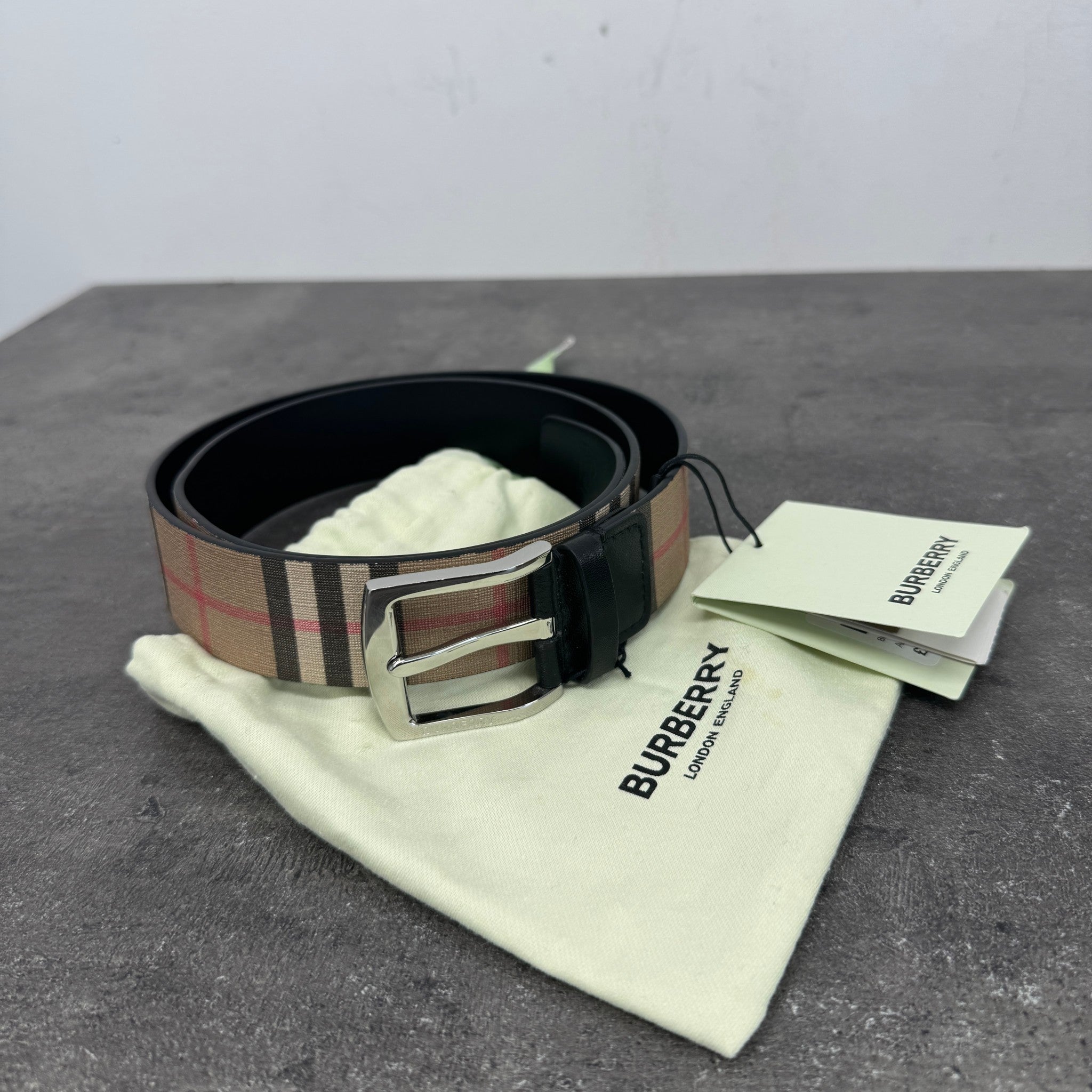Men's Nova Check Belt Beige Size Waist 36"