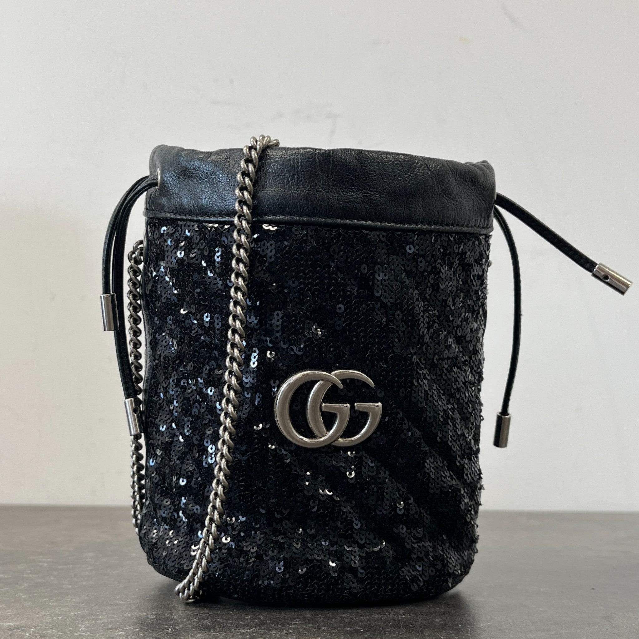 Women's Gg Marmont Sequin Bucket Bag Black