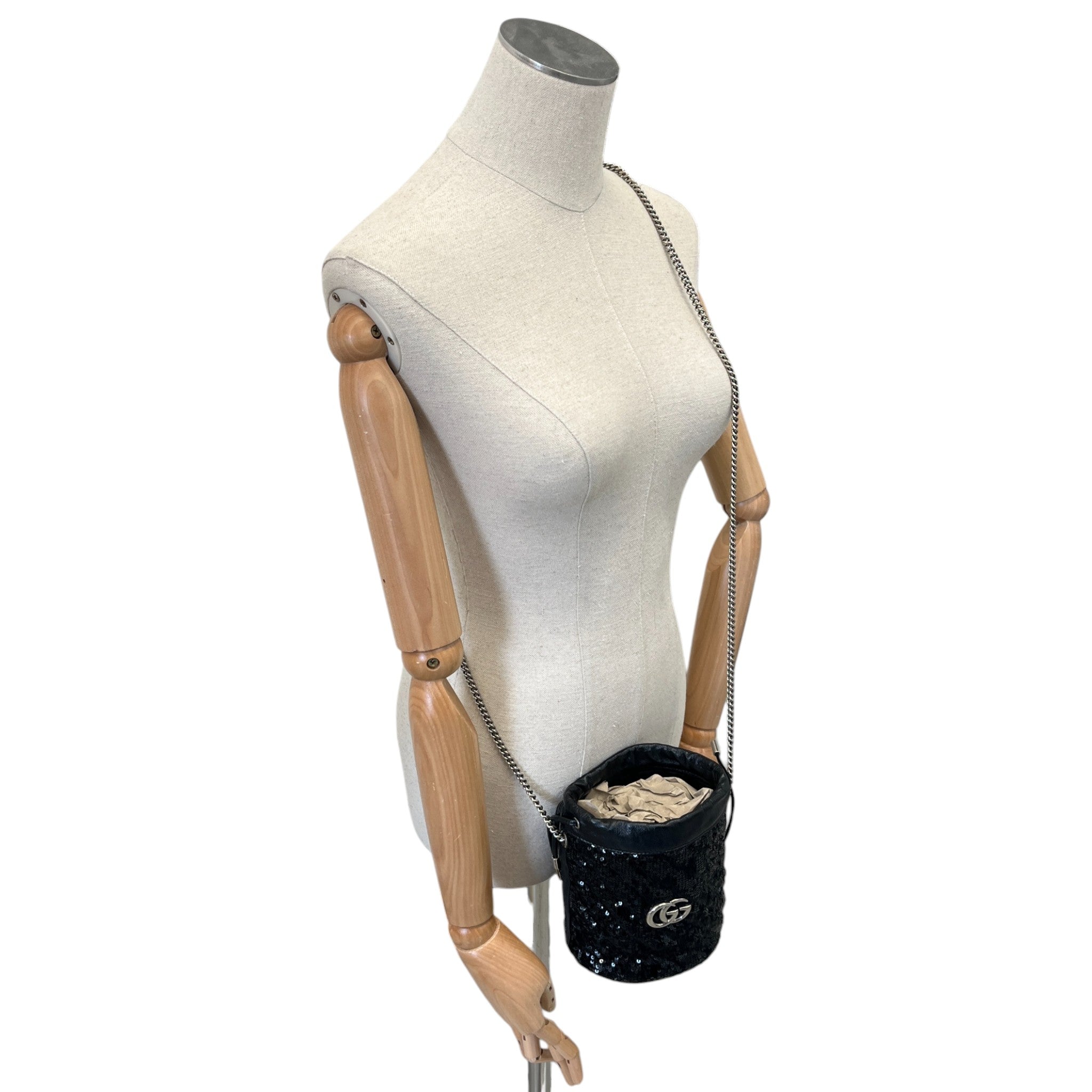 Women's Gg Marmont Sequin Bucket Bag Black