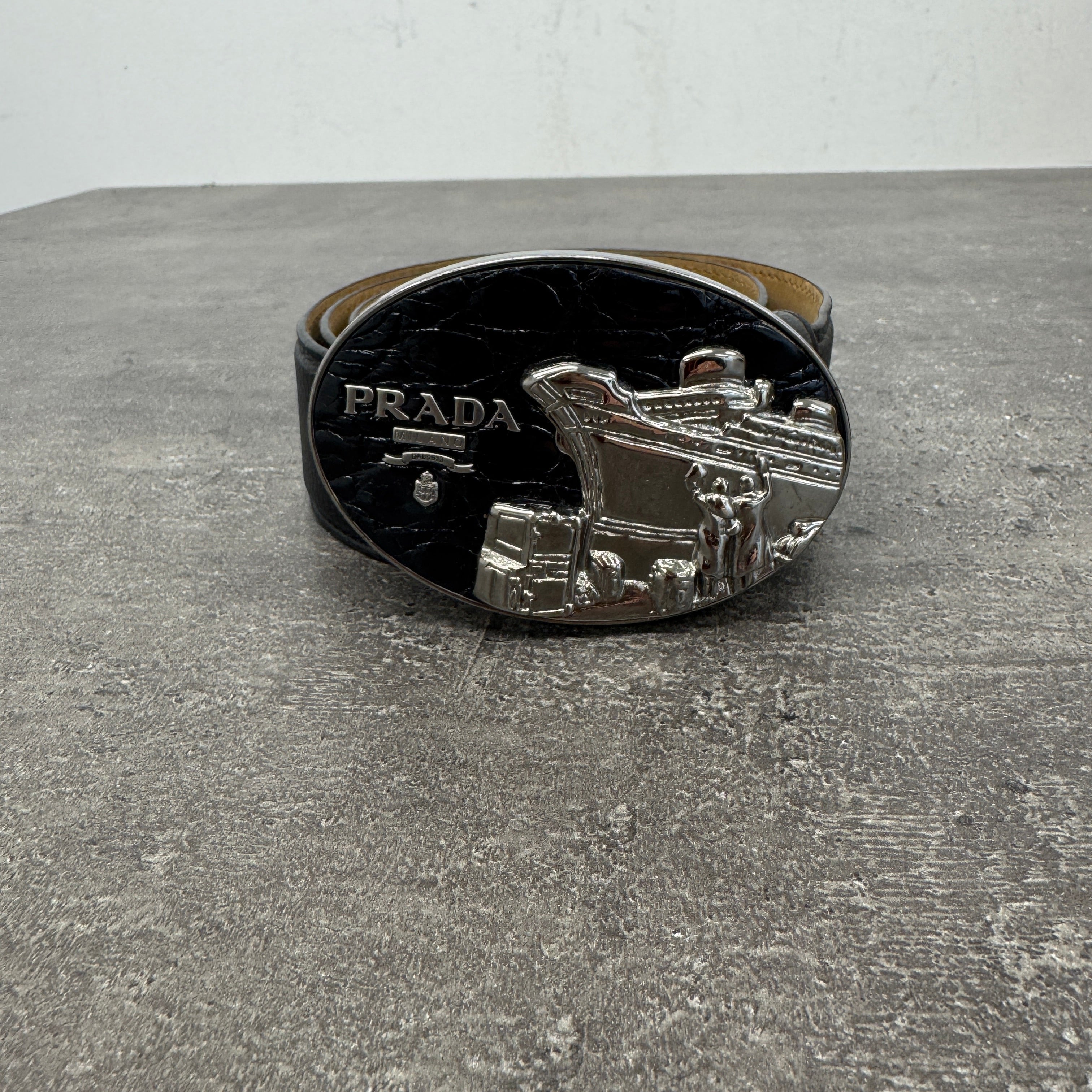 Women's Plaque Buckle Belt Black Size 95cm / UK 14