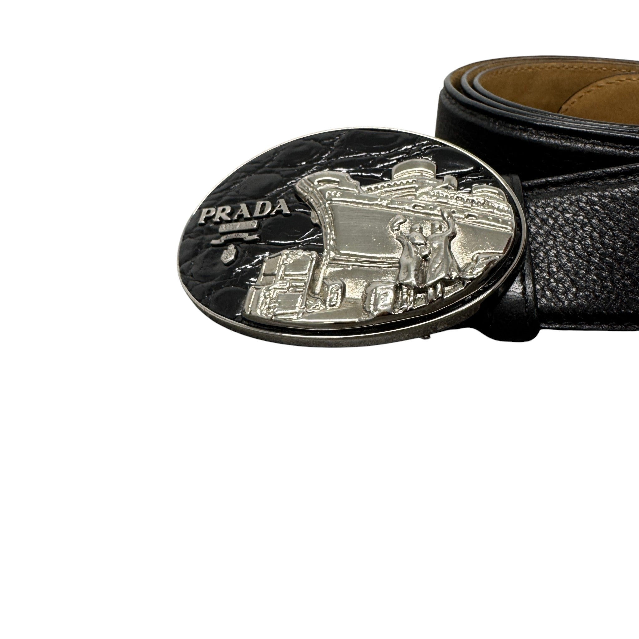 Women's Plaque Buckle Belt Black Size 95cm / UK 14