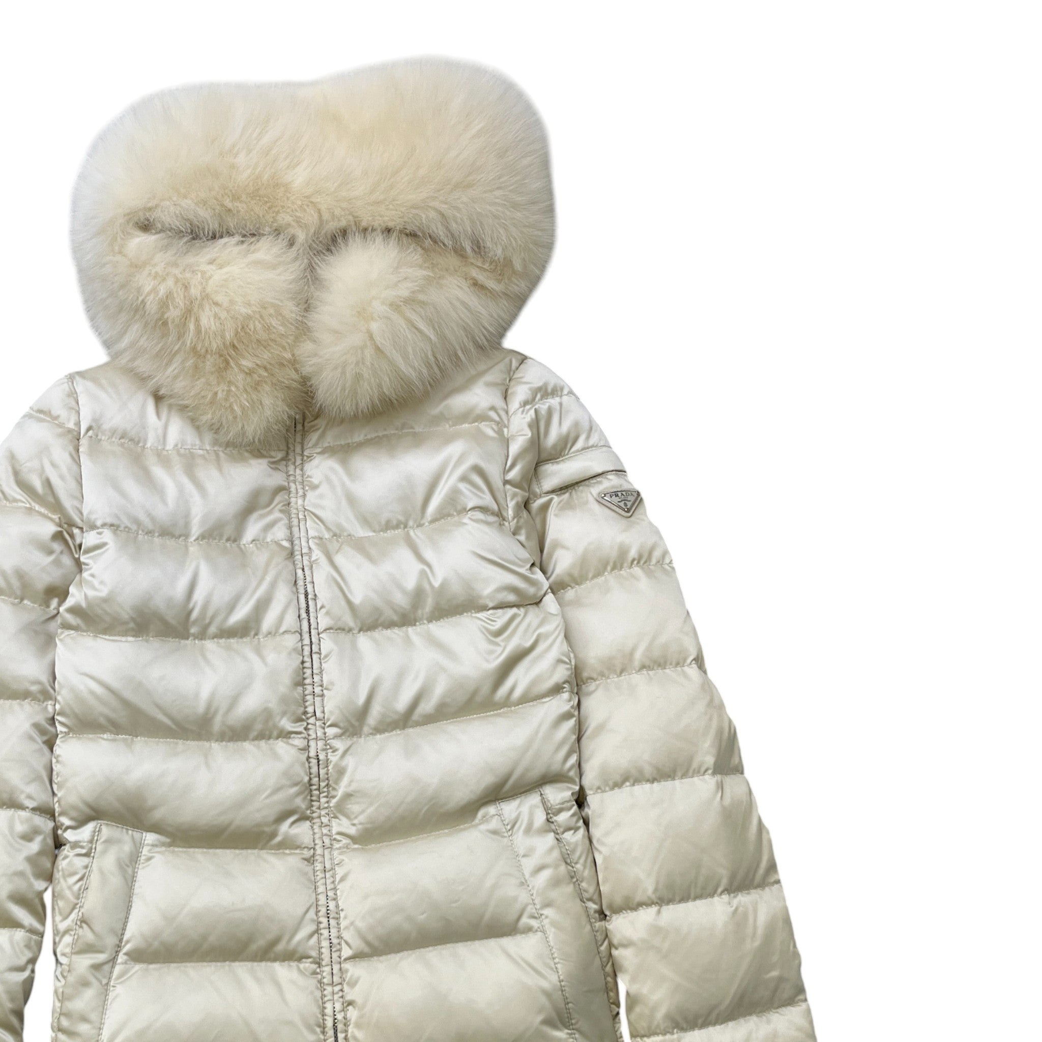 Women's Plaque Logo Down Jacket Cream Size IT 38 / UK 6