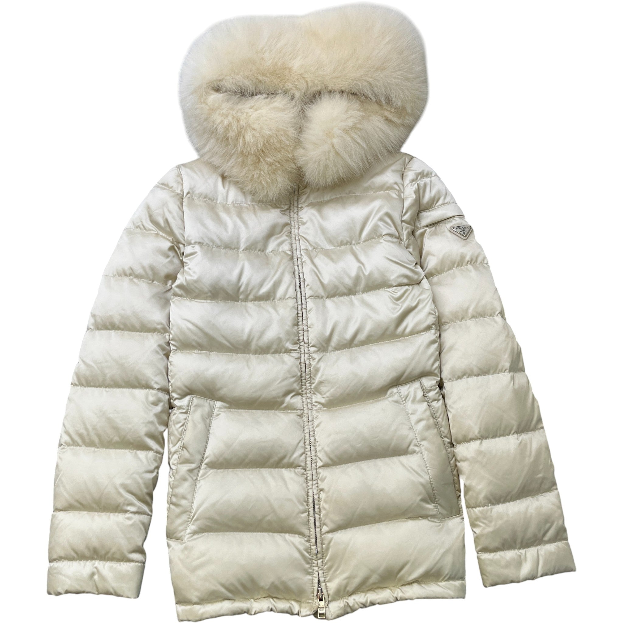 Women's Plaque Logo Down Jacket Cream Size IT 38 / UK 6