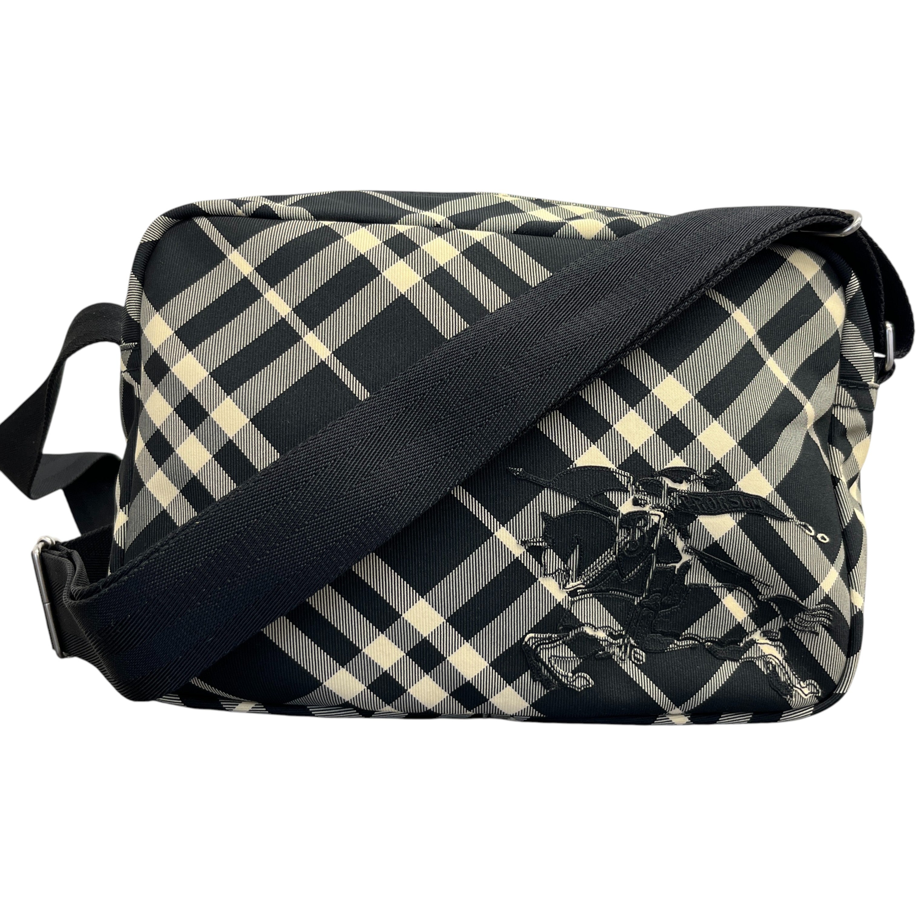 Men's Check Equestrian Logo Messenger Bag Black