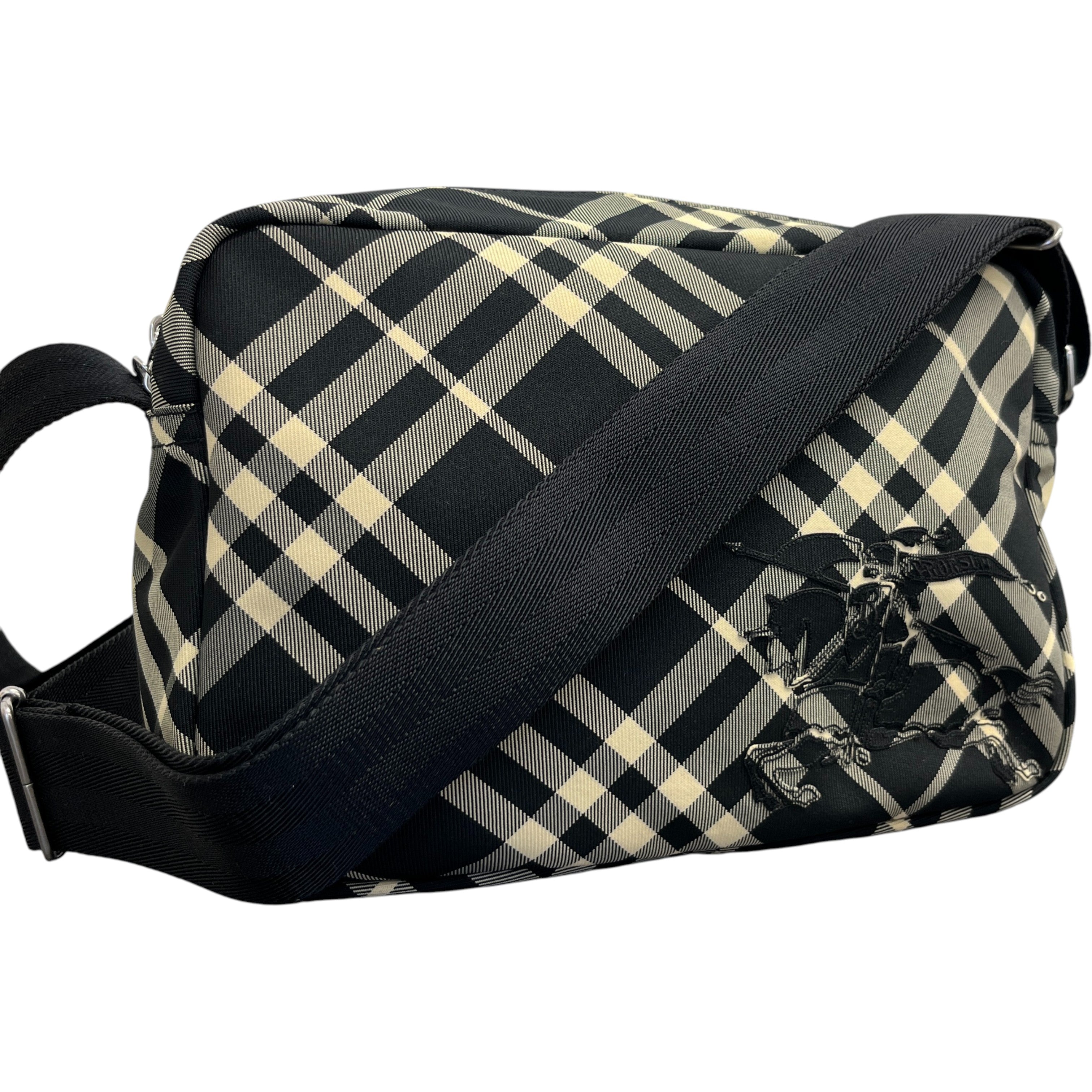 Men's Check Equestrian Logo Messenger Bag Black