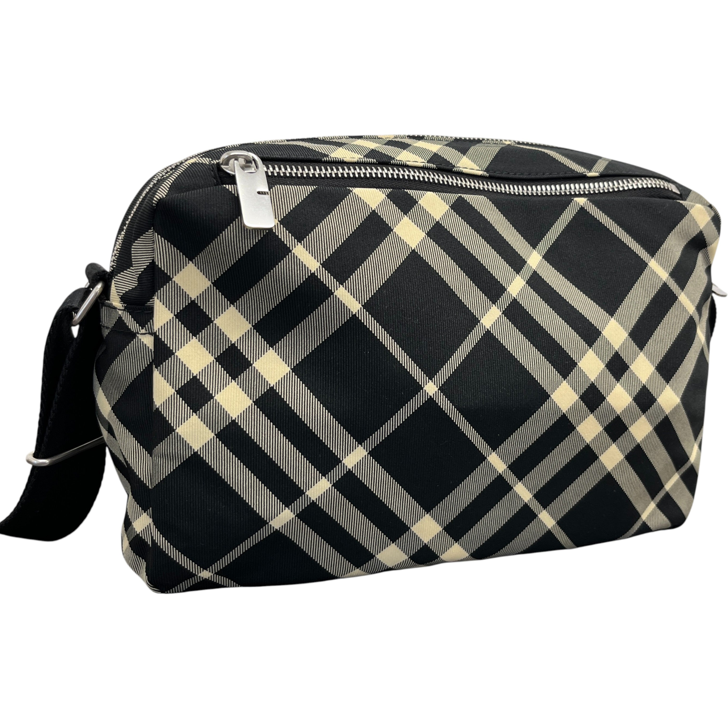 Men's Check Equestrian Logo Messenger Bag Black
