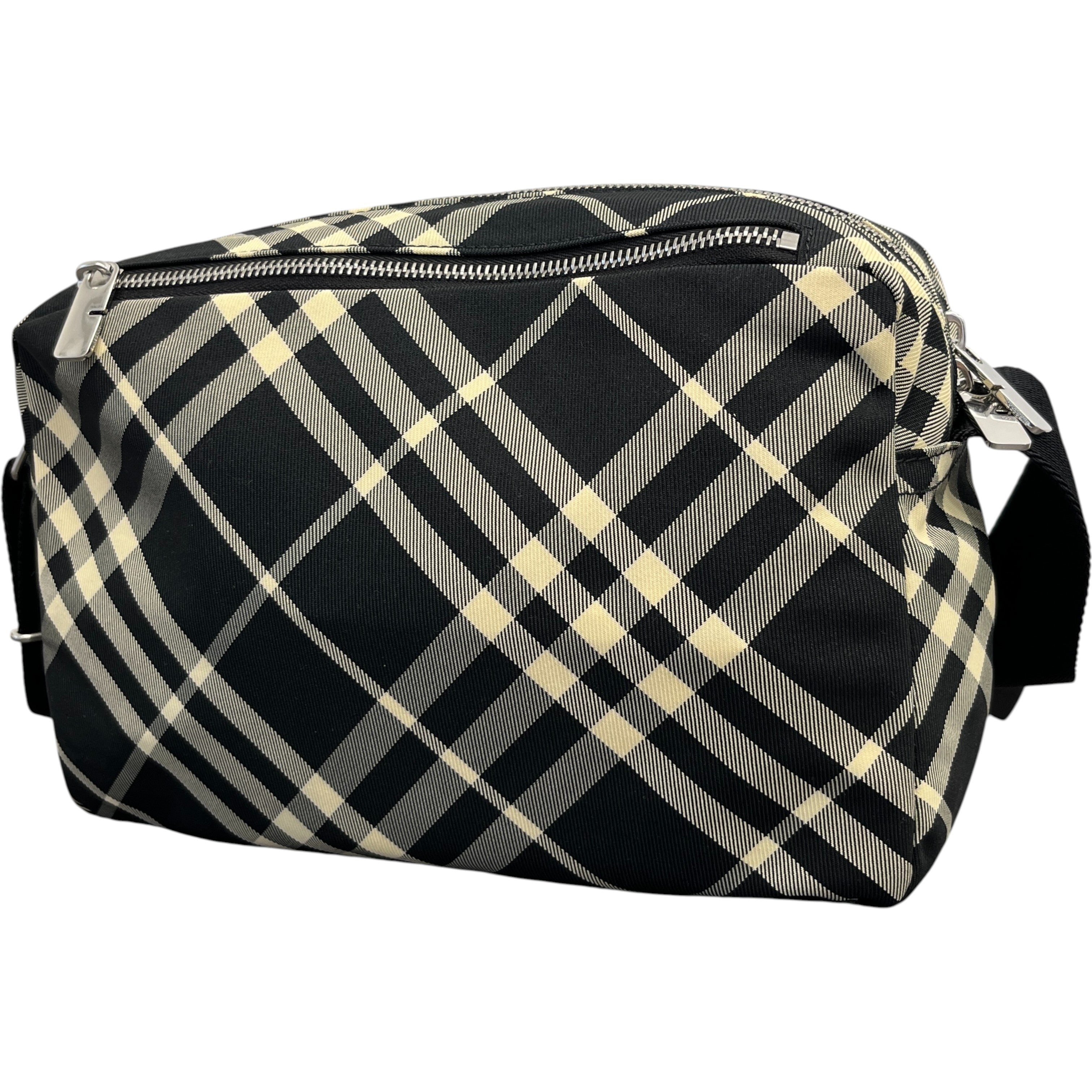 Men's Check Equestrian Logo Messenger Bag Black