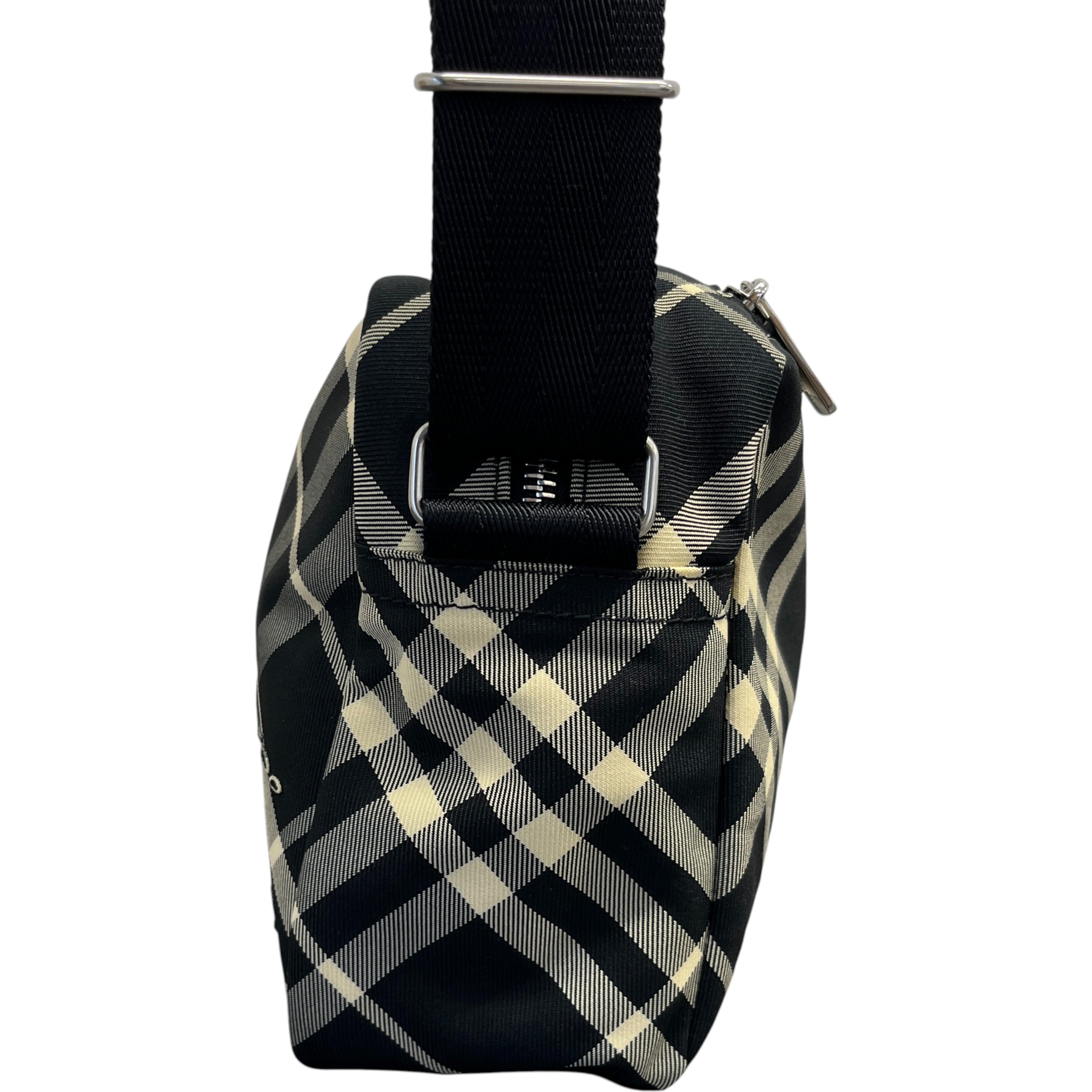 Men's Check Equestrian Logo Messenger Bag Black