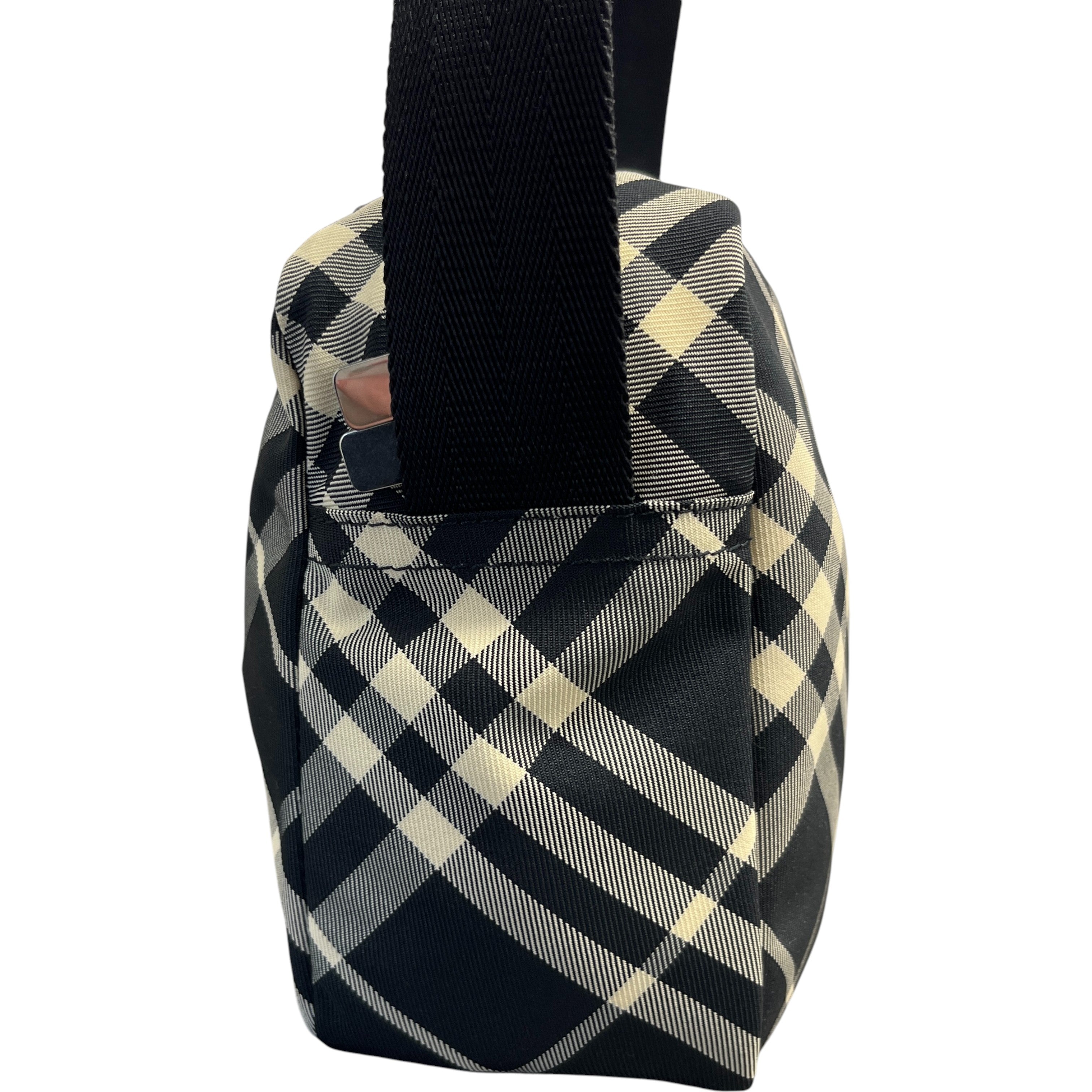 Men's Check Equestrian Logo Messenger Bag Black