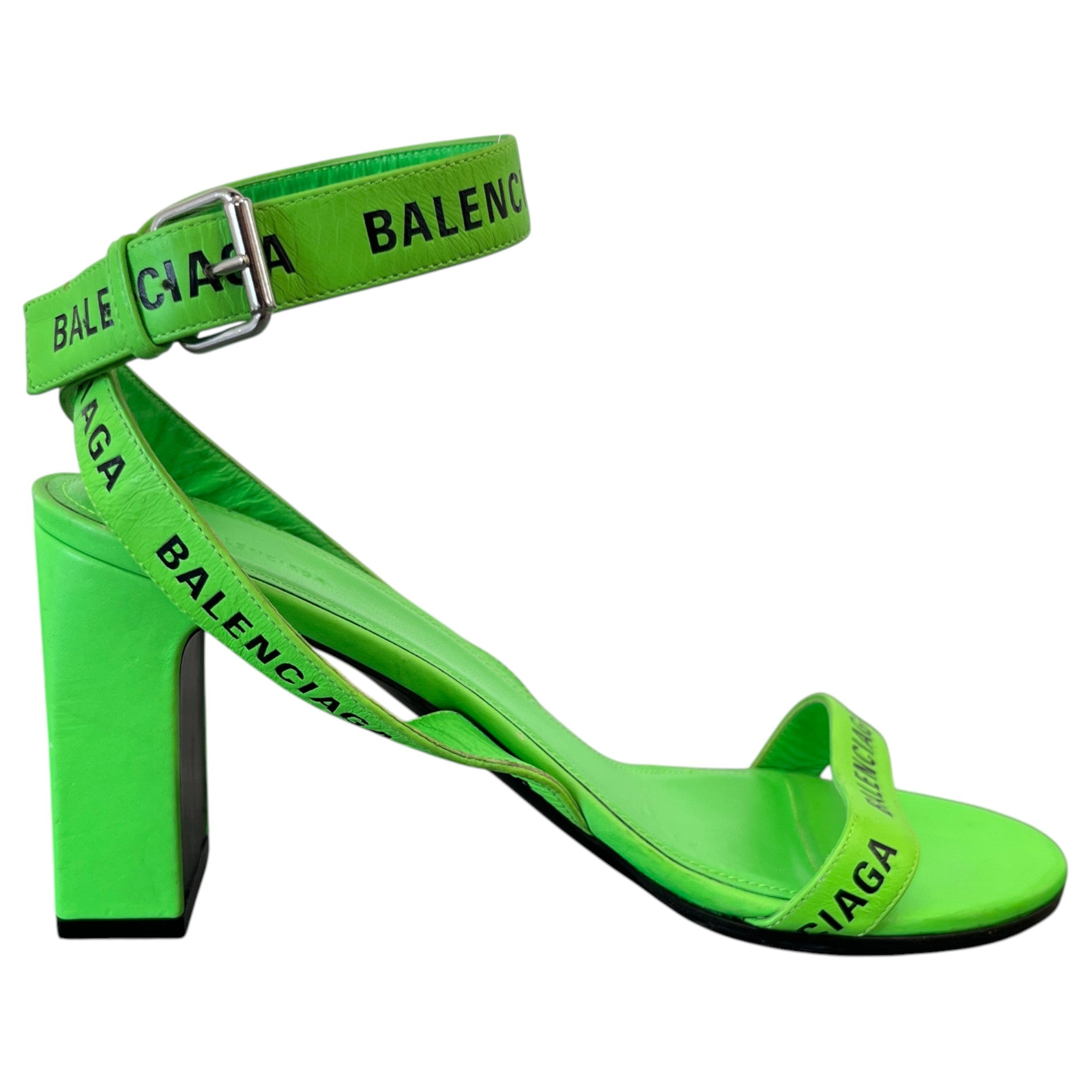 Women's Neon Allover Logo Ankle Strap Heels Green Size EU 40 / UK 7