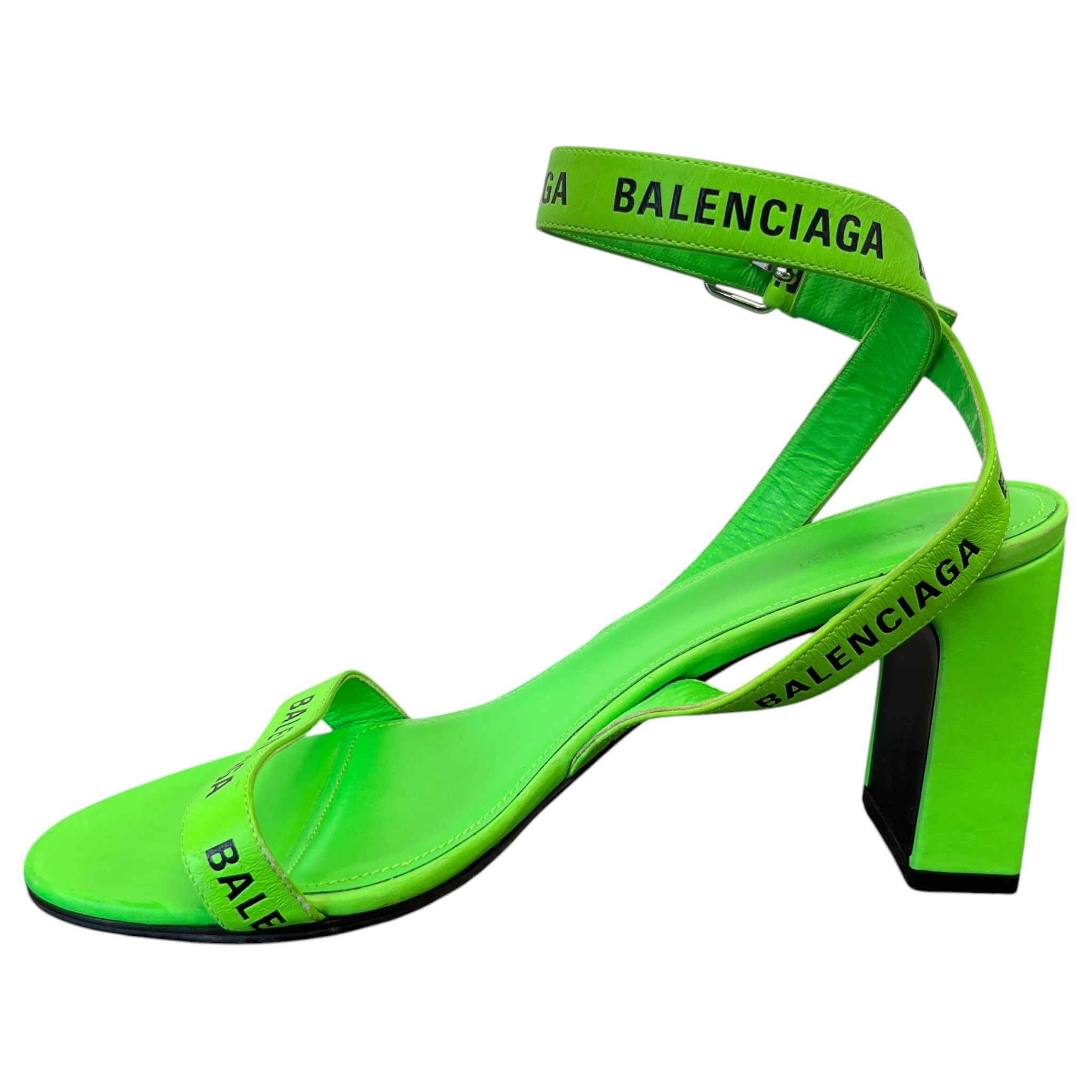 Women's Neon Allover Logo Ankle Strap Heels Green Size EU 40 / UK 7