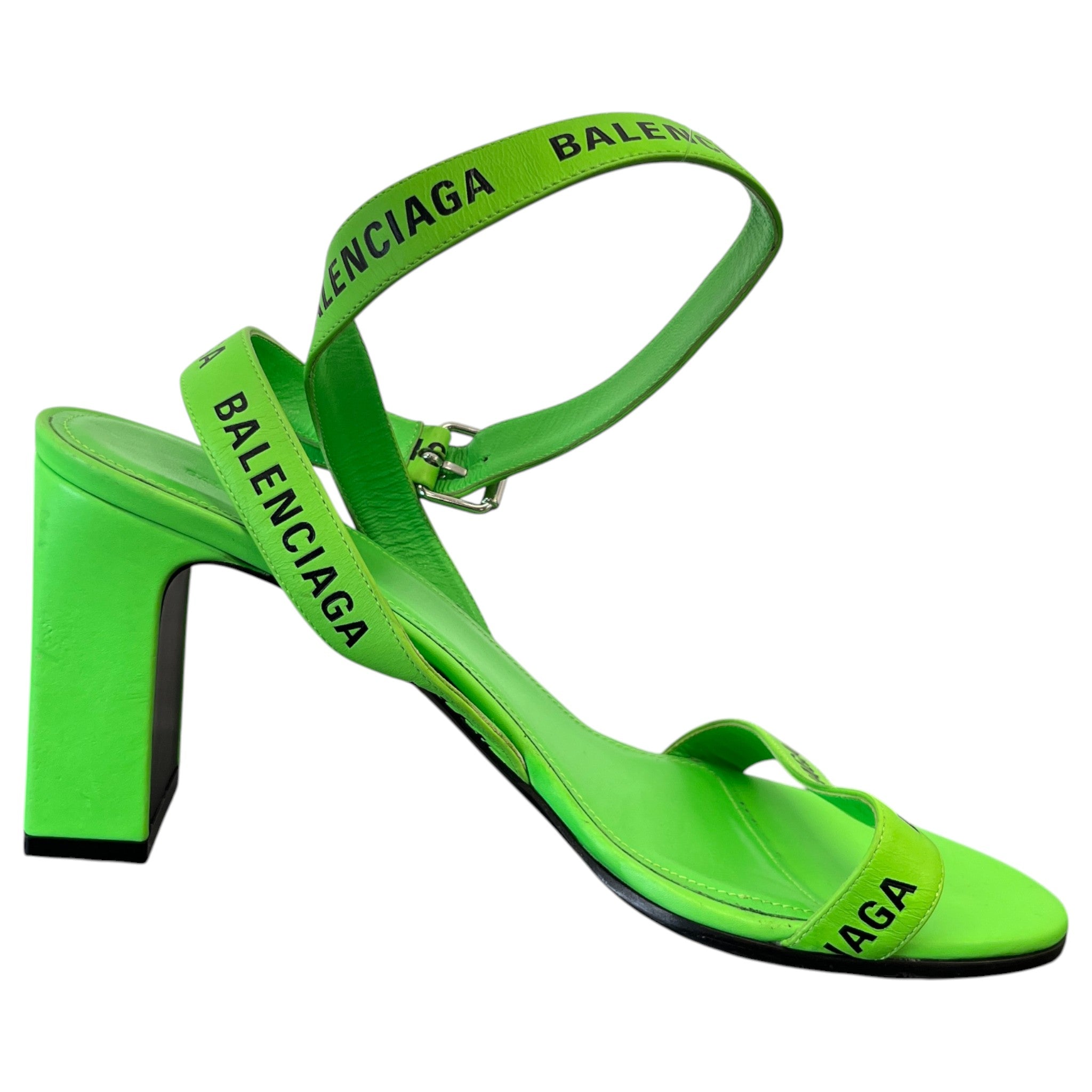 Women's Neon Allover Logo Ankle Strap Heels Green Size EU 40 / UK 7