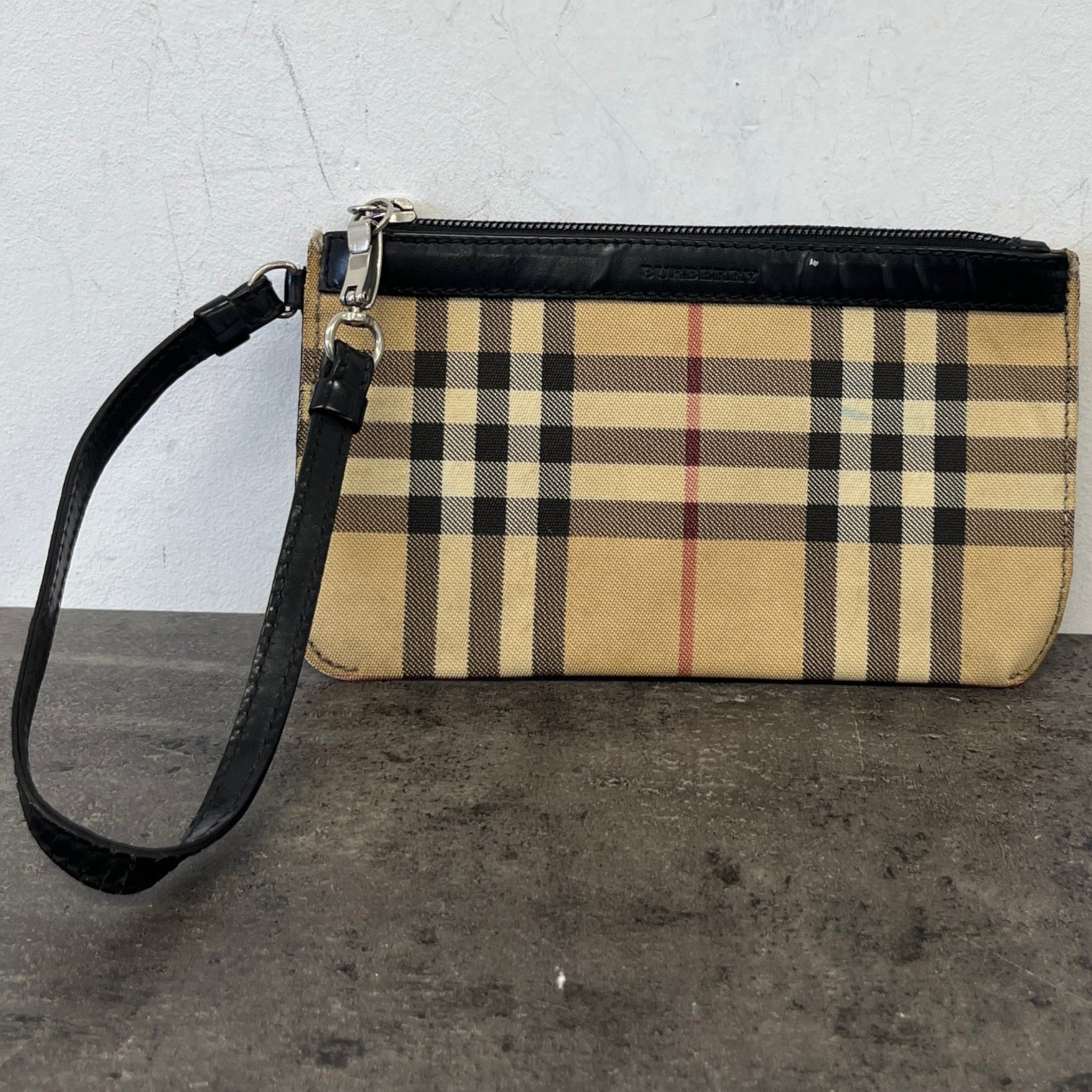Women's Check Mini Wristlet Pochette Pouch Beige