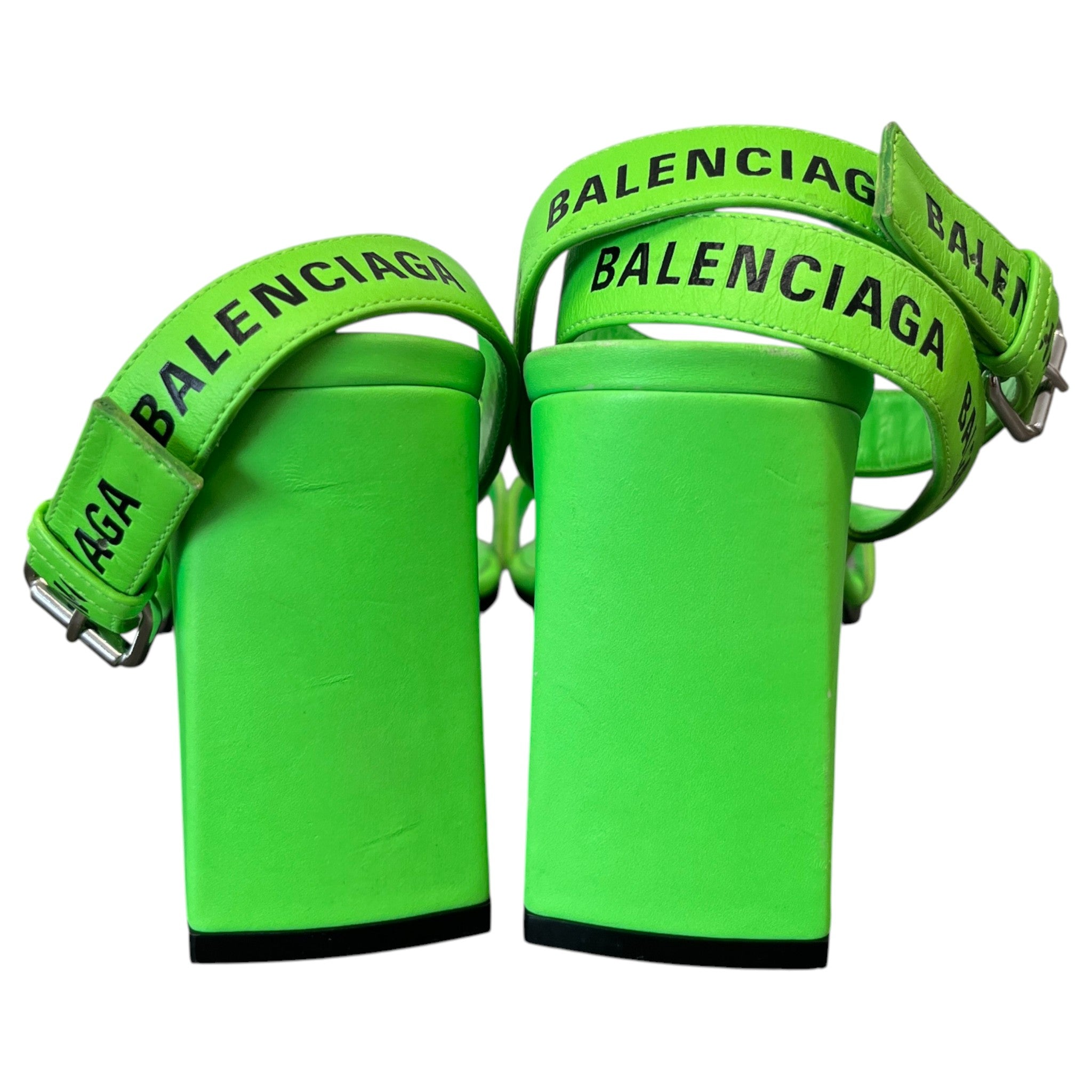 Women's Neon Allover Logo Ankle Strap Heels Green Size EU 40 / UK 7